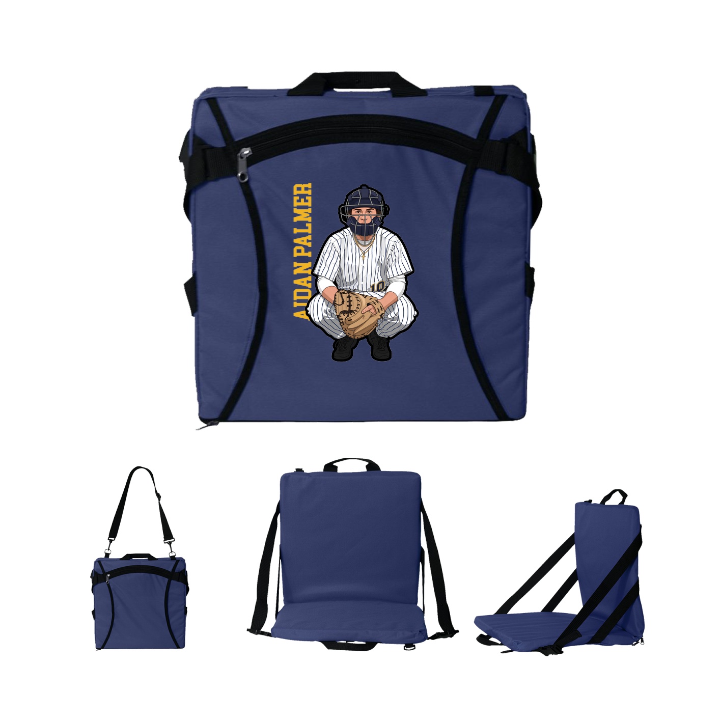 Folding Stadium Seat — Name Vertical in Navy
