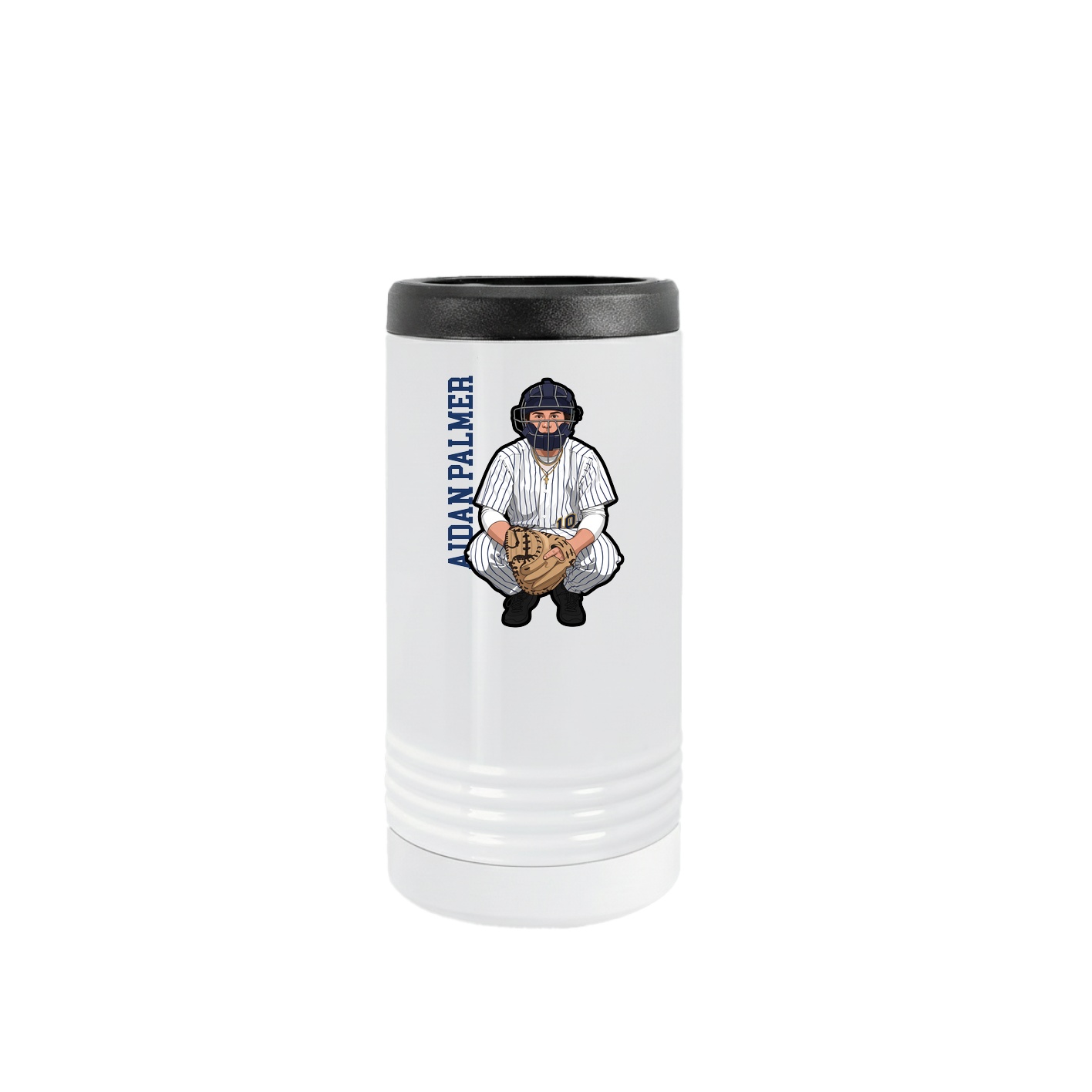 Slim Beverage Holder — Name Vertical in White