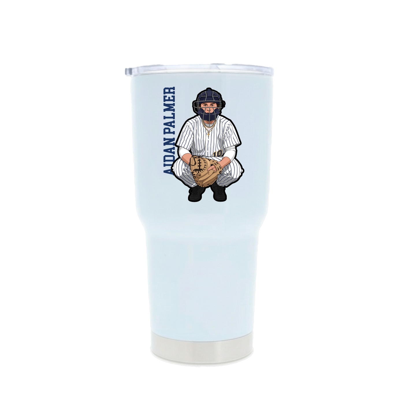 30oz Stainless Steel Tumbler — Name Vertical in White