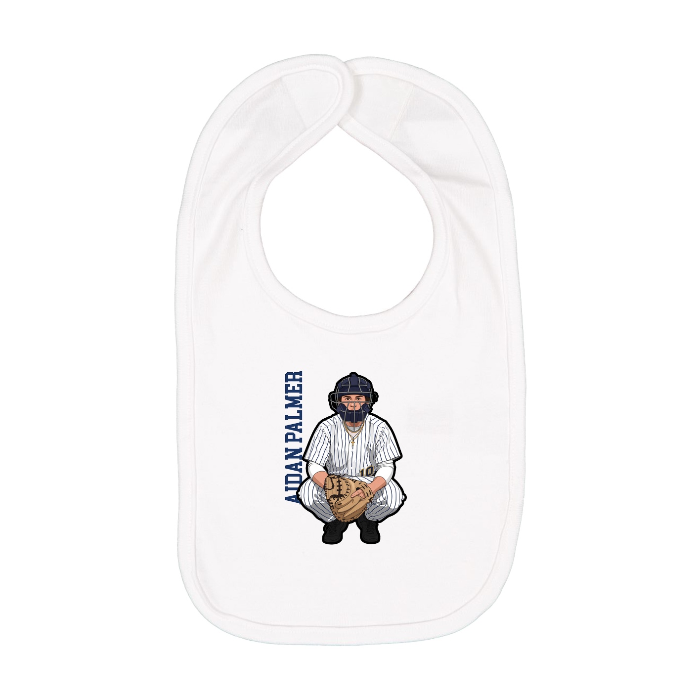 Infant Bib — Name Vertical in White