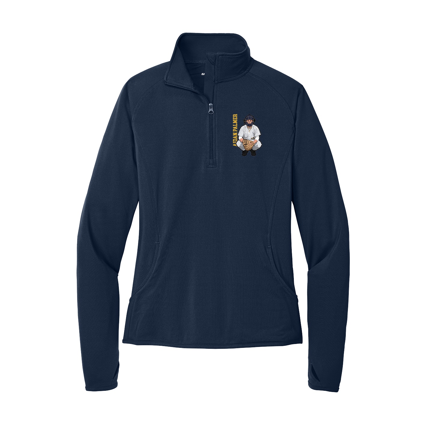 Women's Q-Zip Pullover — Name Vertical in Navy