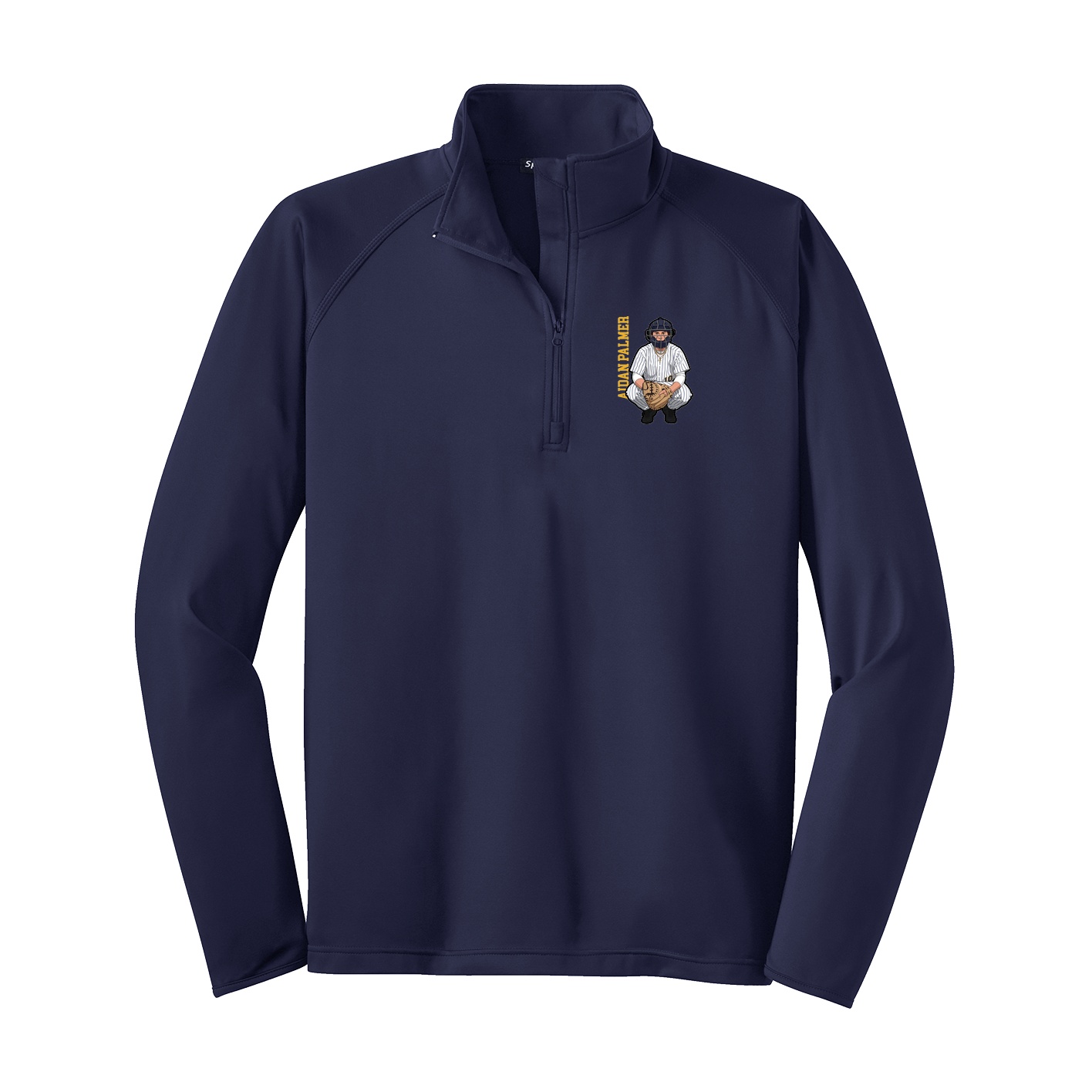 Q-Zip Pullover — Name Vertical in Navy