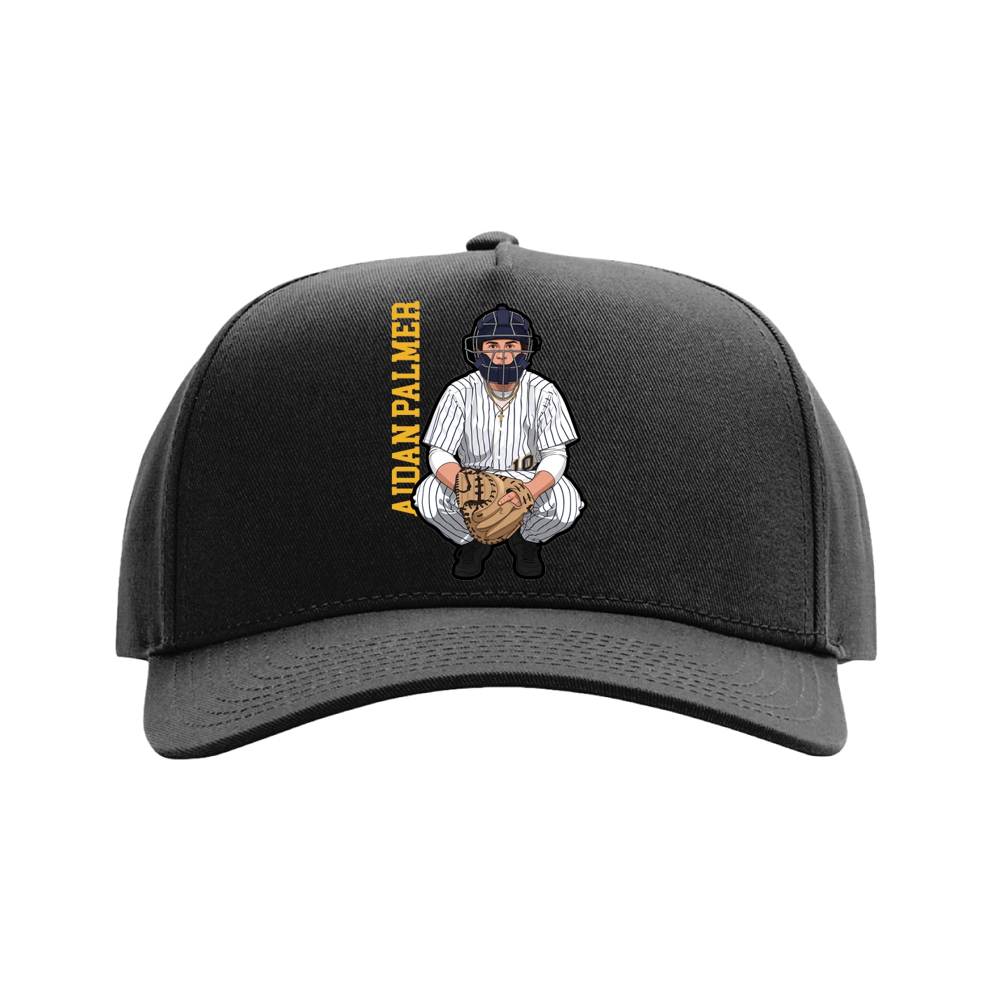 Full Fabric Five-Panel Champ Cap — Name Vertical in Black