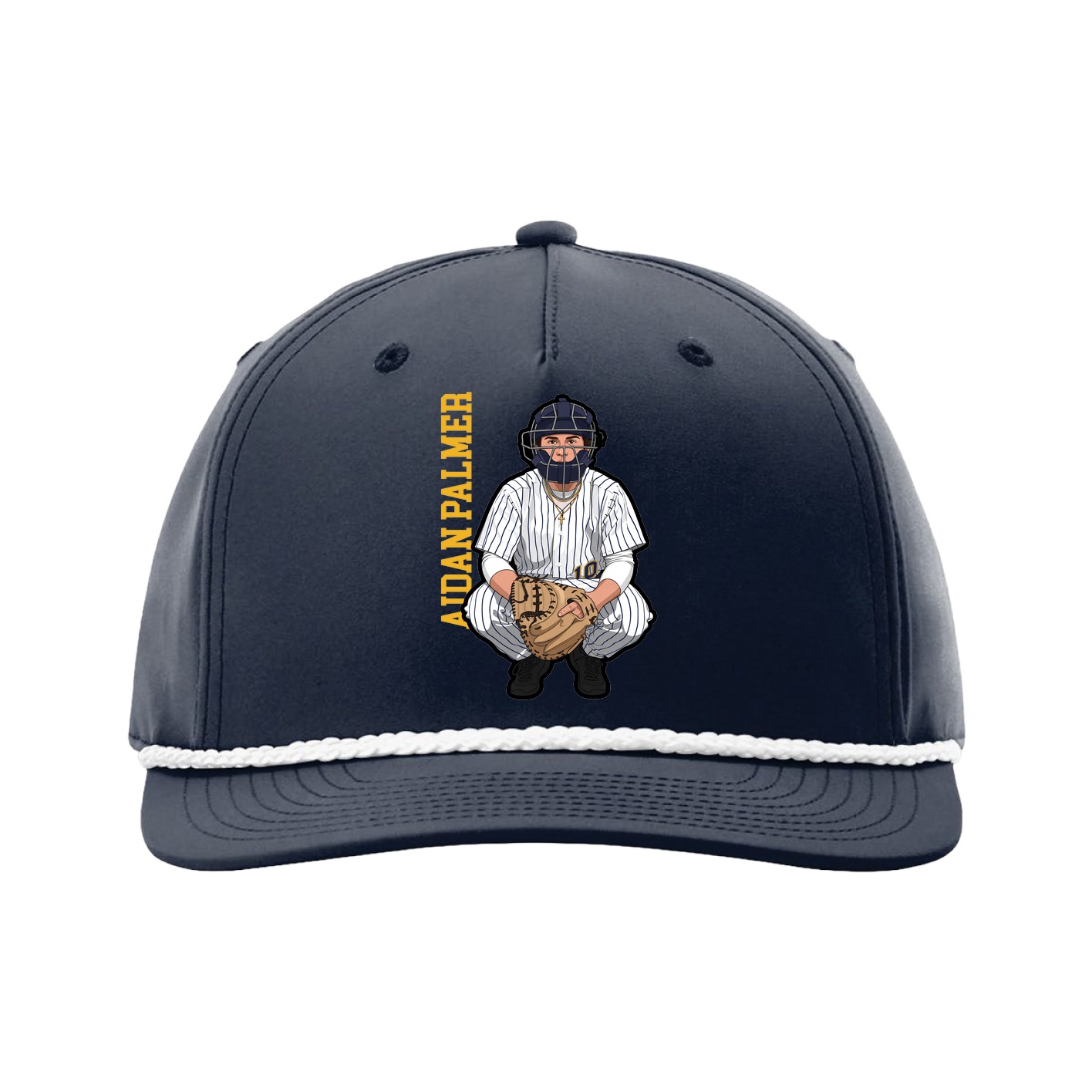 Five-Panel Classic Rope Cap — Name Vertical in Navy