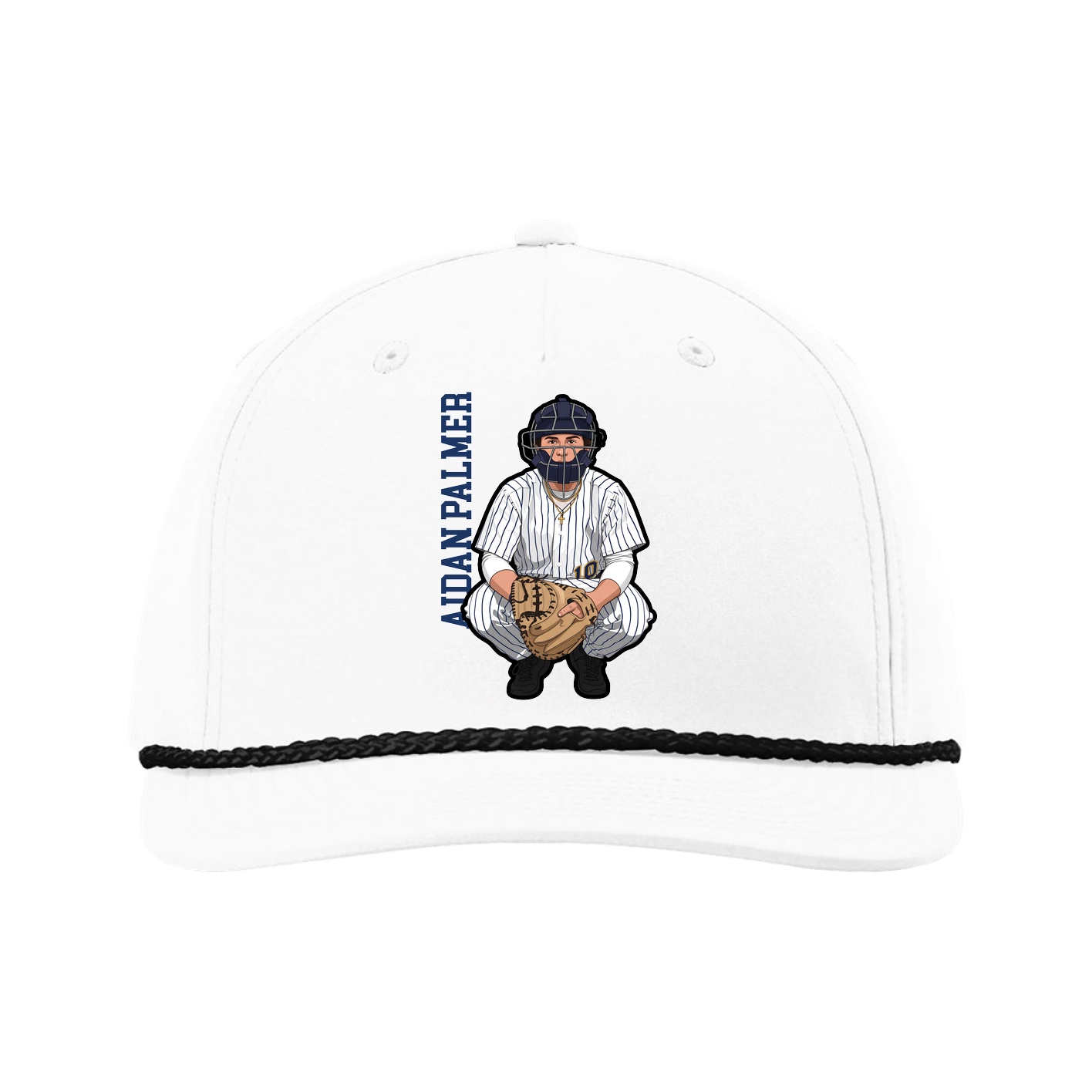 Five-Panel Classic Rope Cap — Name Vertical in White
