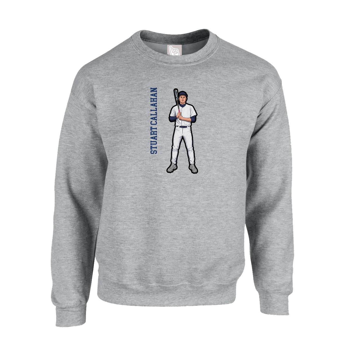 Fleece Crew — Name Vertical in Grey