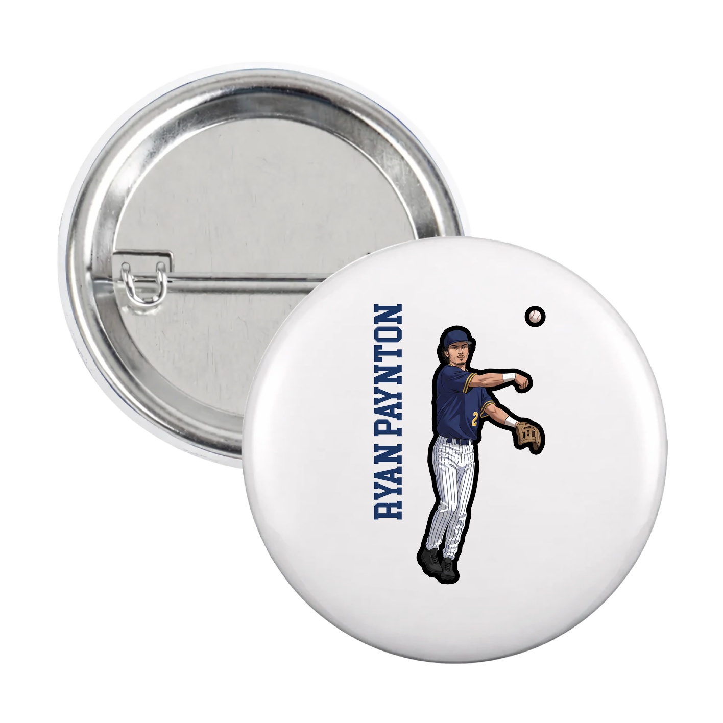 Game Day Button — Name Vertical in White