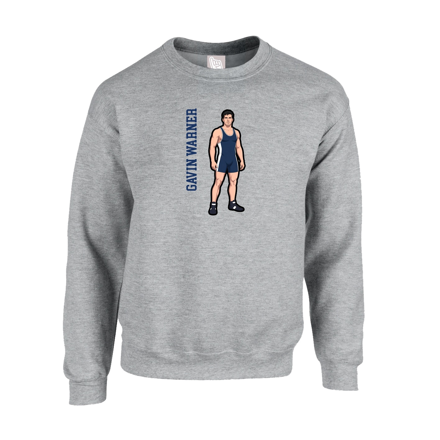 Fleece Crew — Name Vertical in Grey