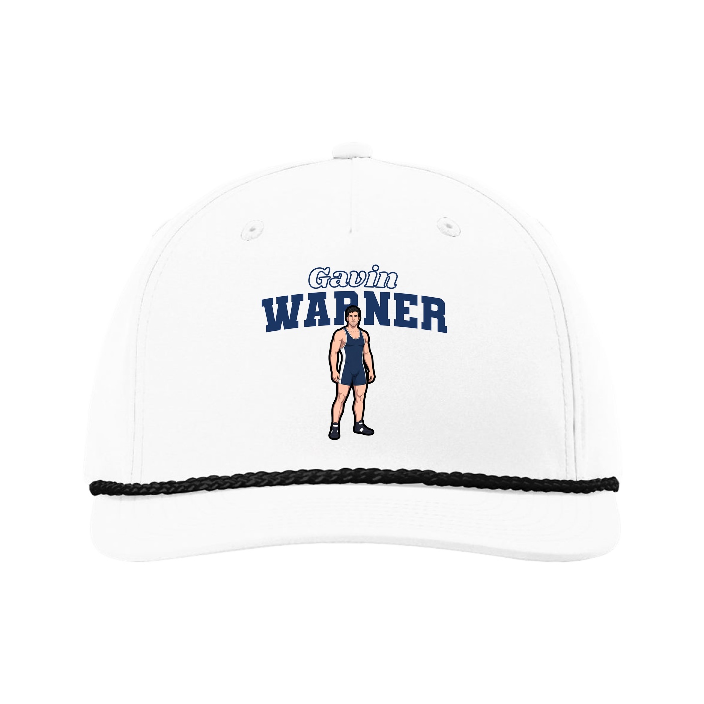 Five-Panel Classic Rope Cap — Name Arch in White