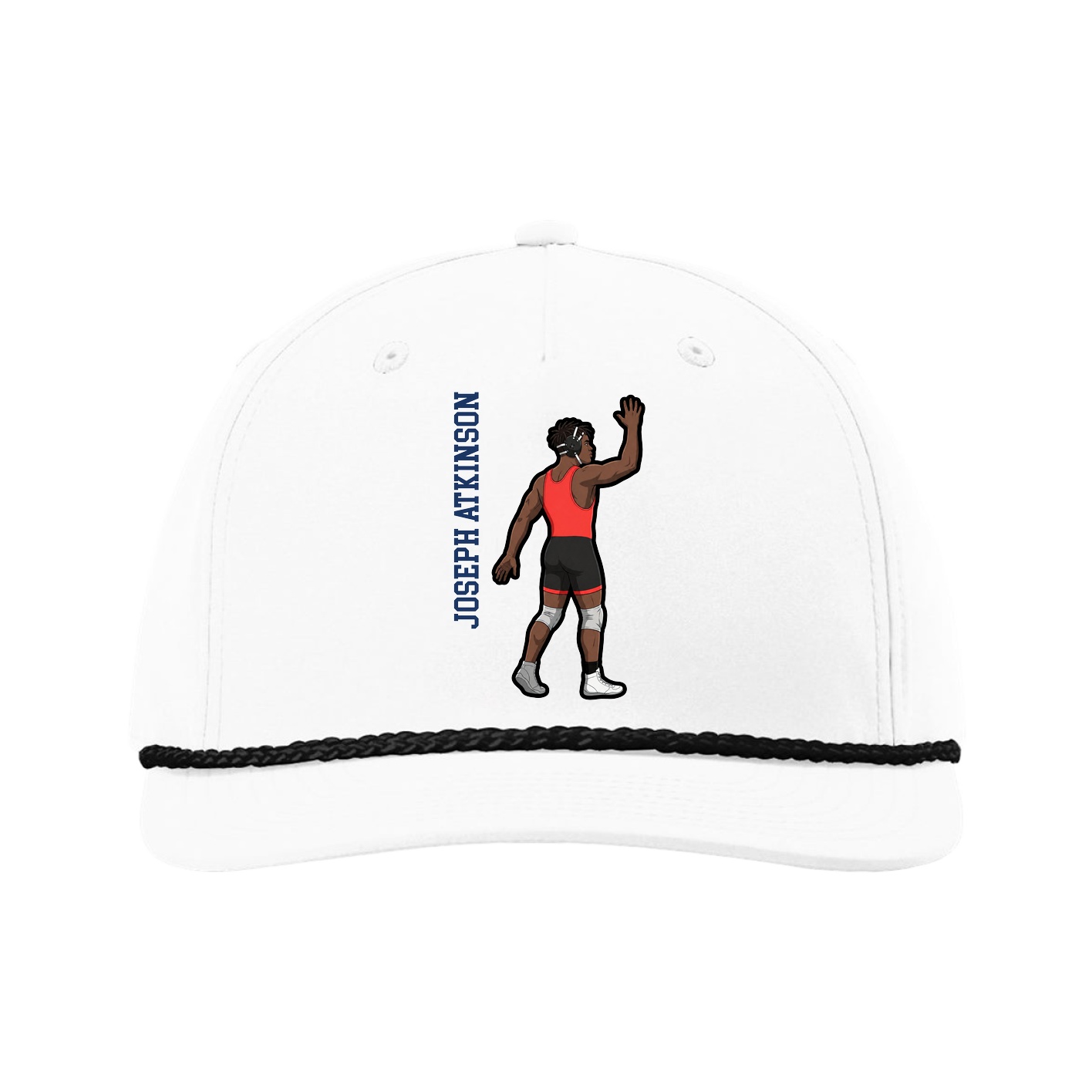 Five-Panel Classic Rope Cap — Name Vertical in White
