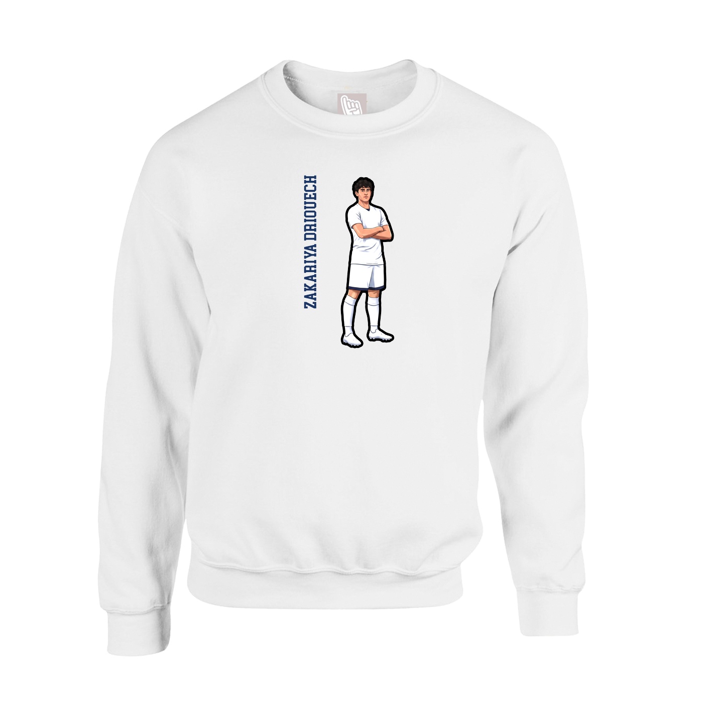 Fleece Crew — Name Vertical in White