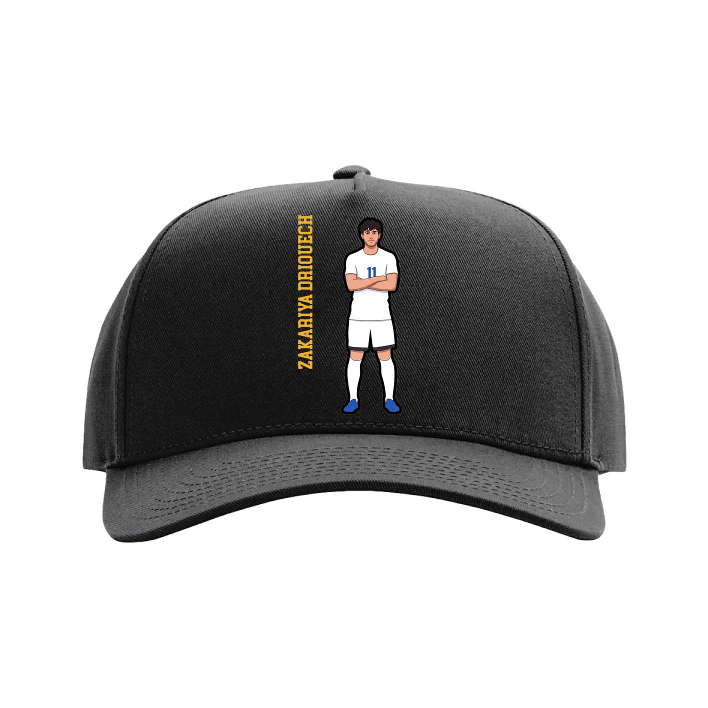 Full Fabric Five-Panel Champ Cap — Name Vertical in Black