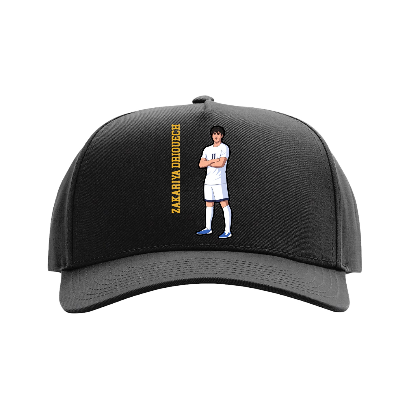 Full Fabric Five-Panel Champ Cap — Name Vertical in Black