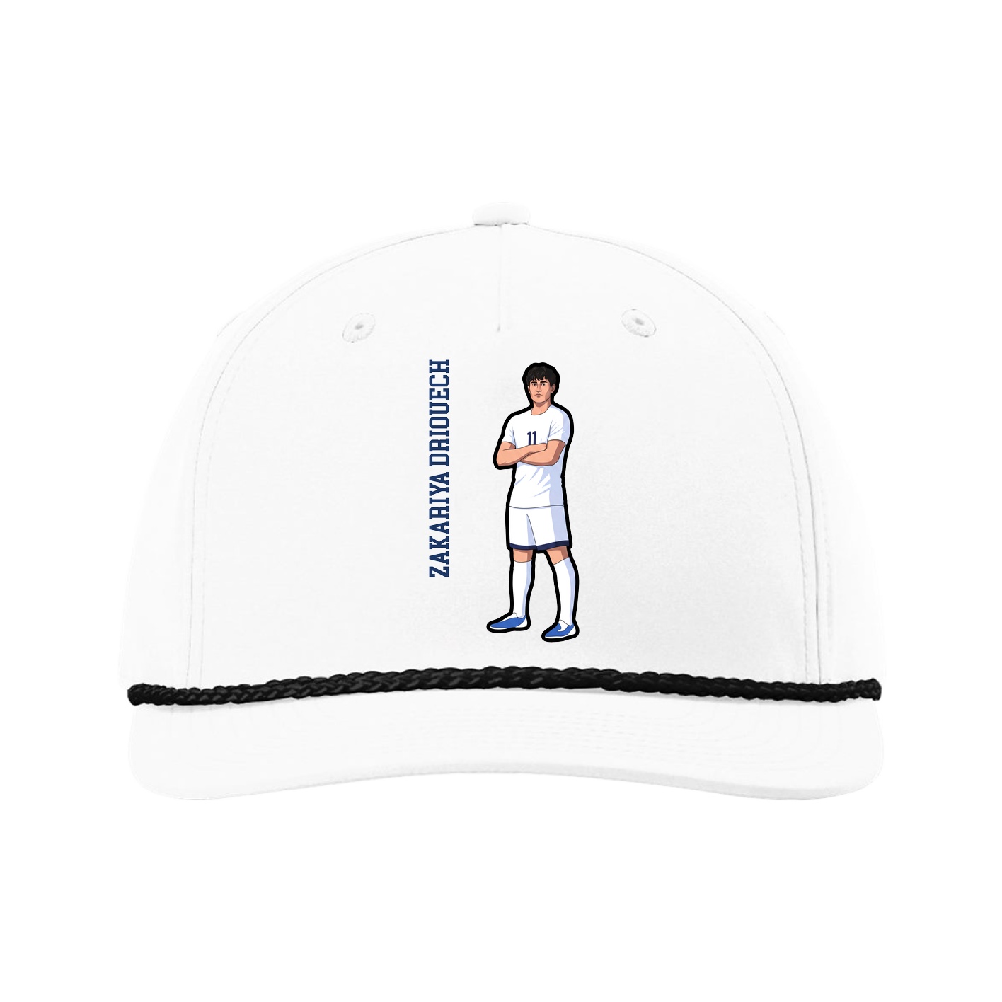 Five-Panel Classic Rope Cap — Name Vertical in White