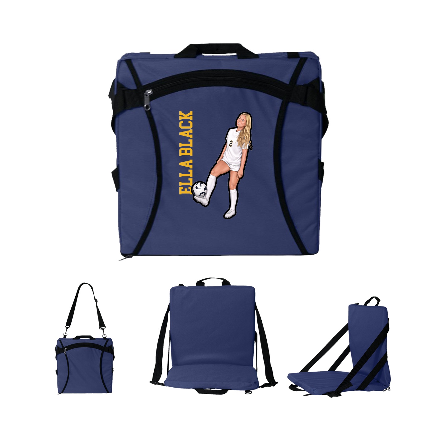 Folding Stadium Seat — Name Vertical in Navy