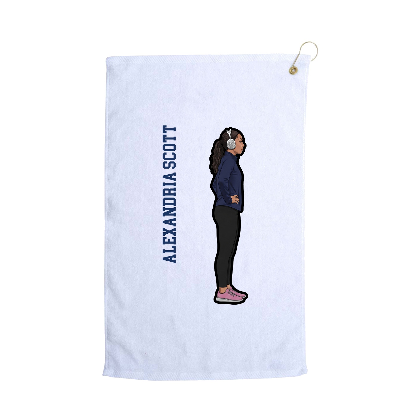 Golf Towel — Name Vertical in White