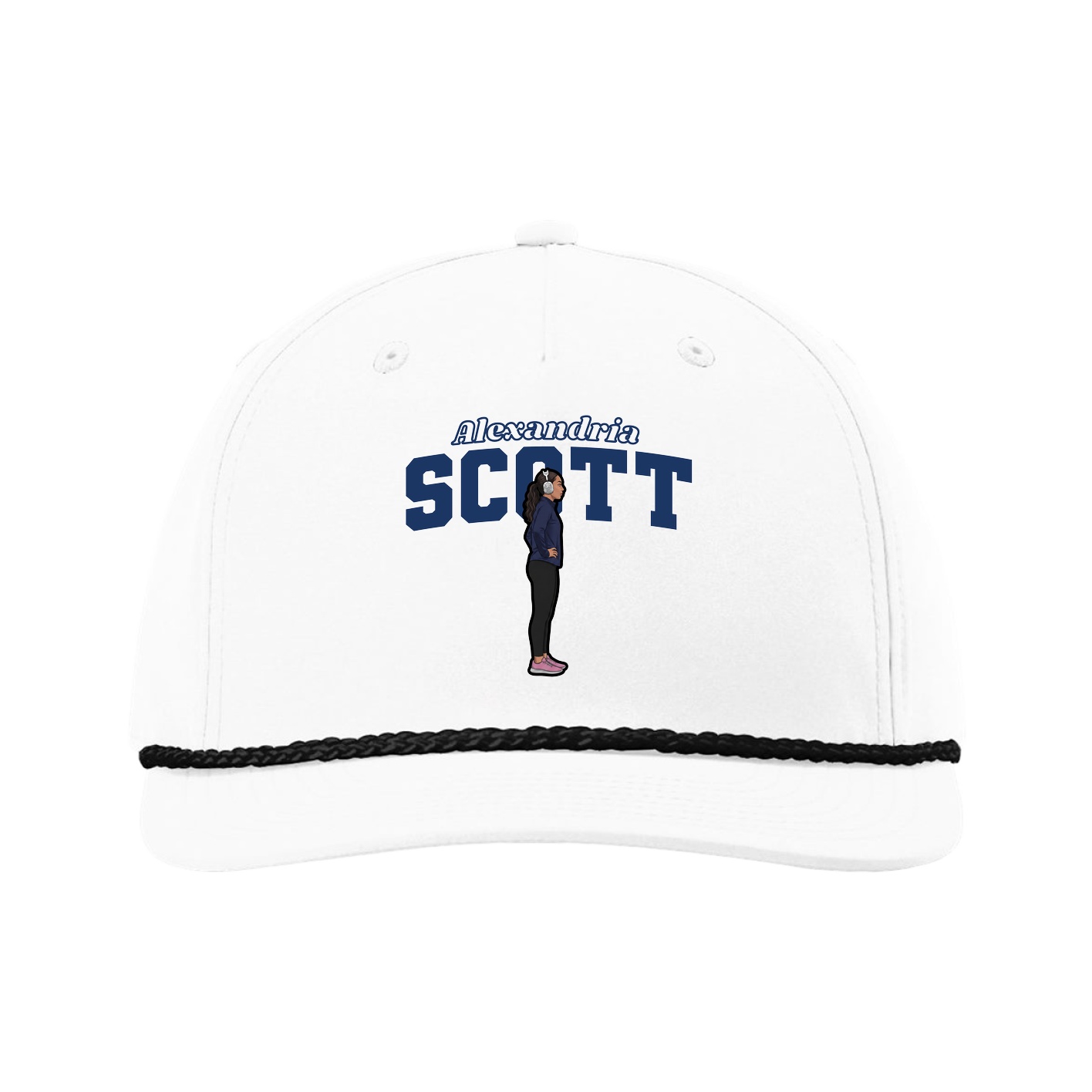 Five-Panel Classic Rope Cap — Name Arch in White