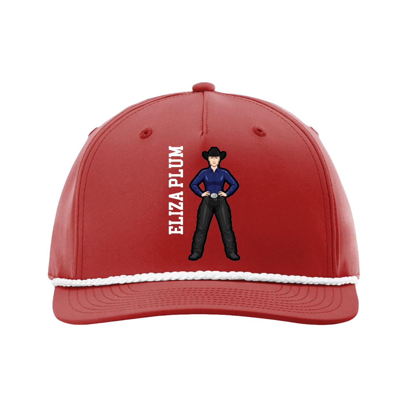 Five-Panel Classic Rope Cap — Name Vertical in Red