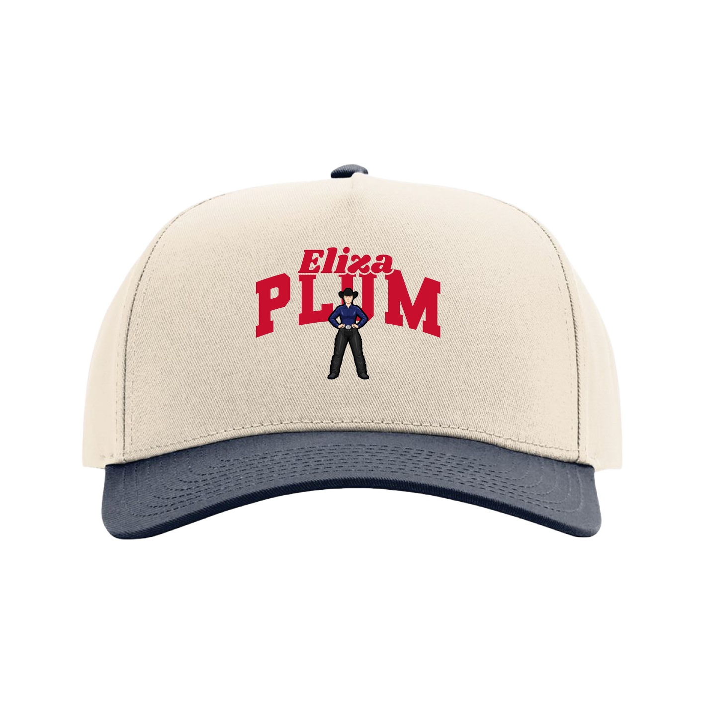 Full Fabric Five-Panel Champ Cap — Signature Arch in Cream/Navy