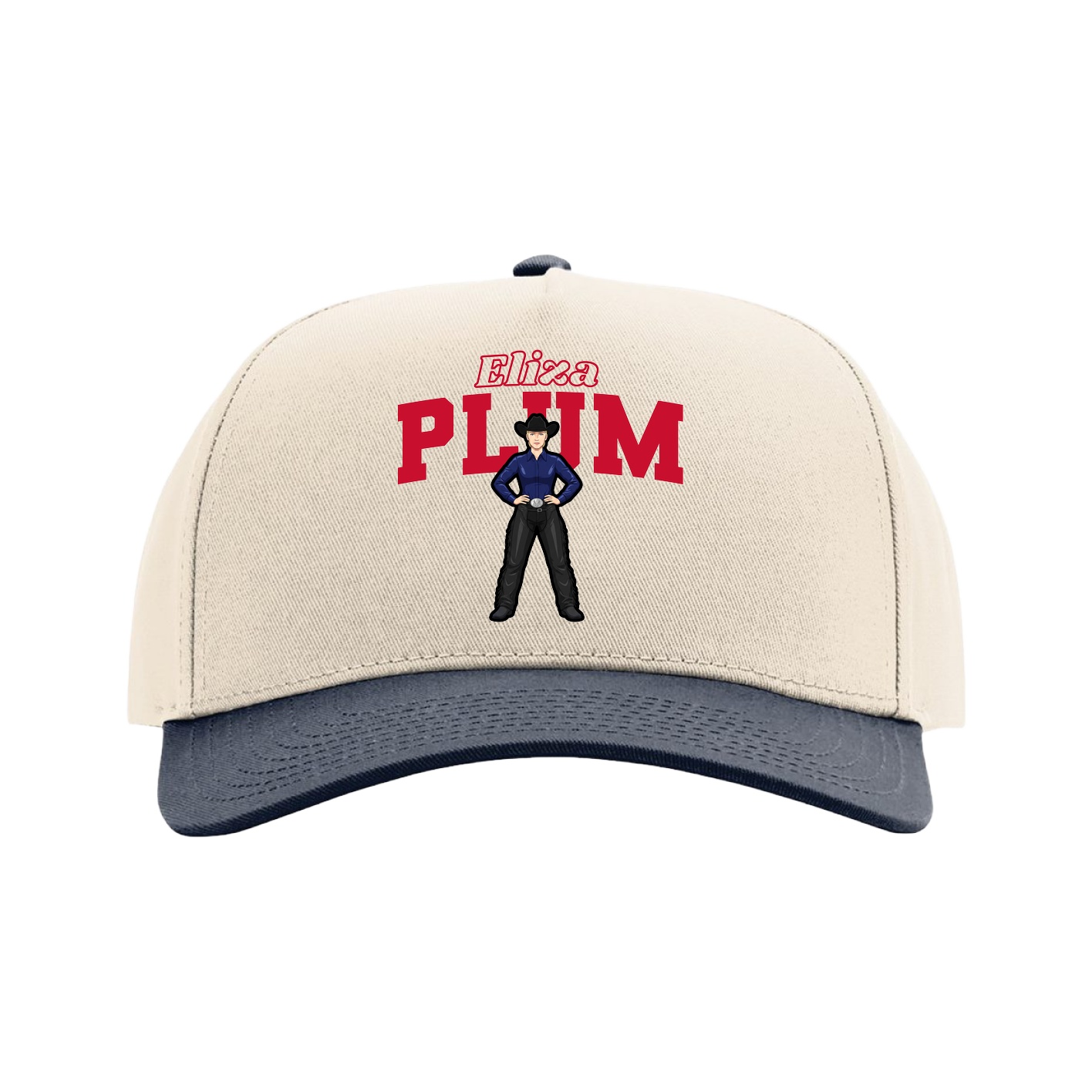 Full Fabric Five-Panel Champ Cap — Name Arch in Cream/Navy