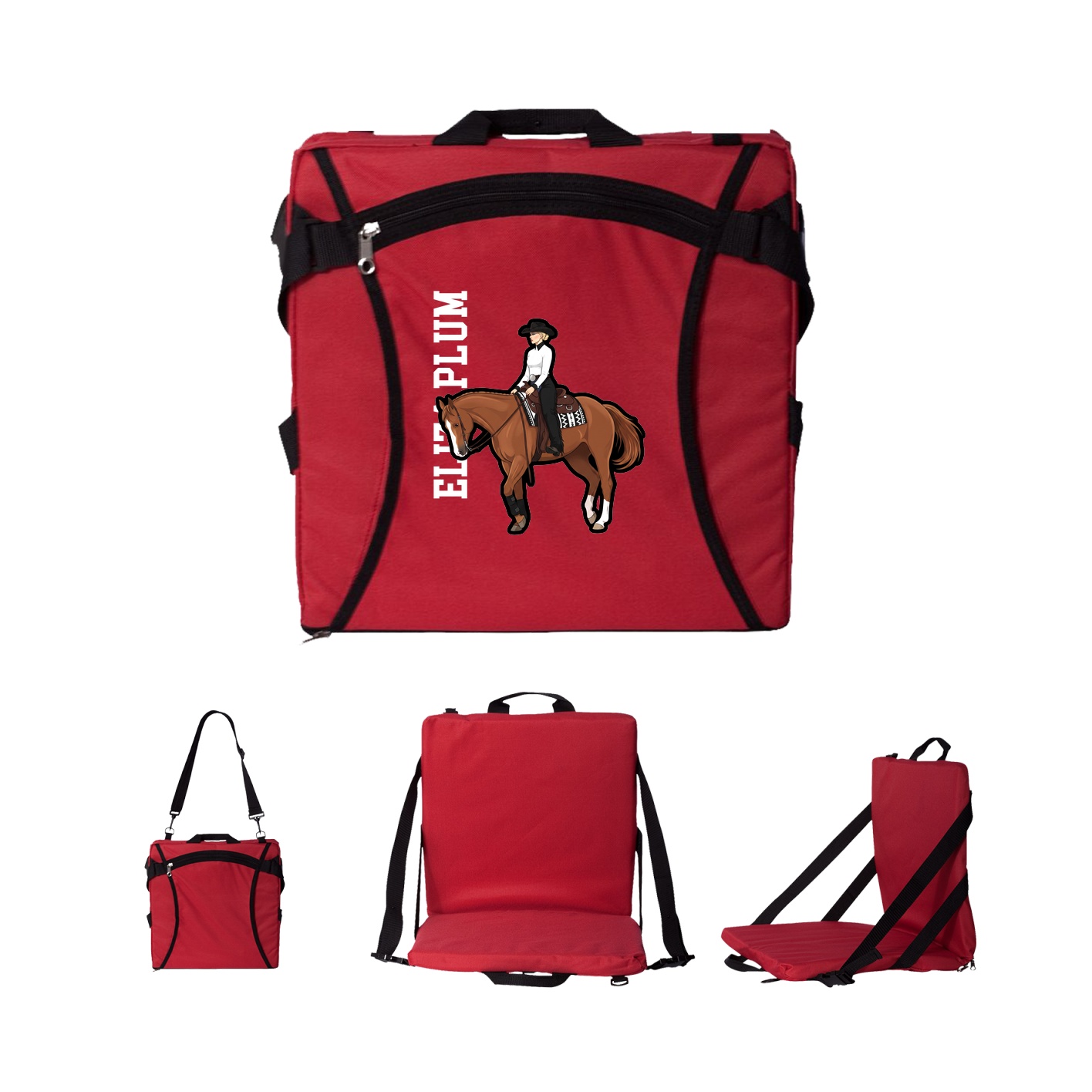 Folding Stadium Seat — Name Vertical in Red