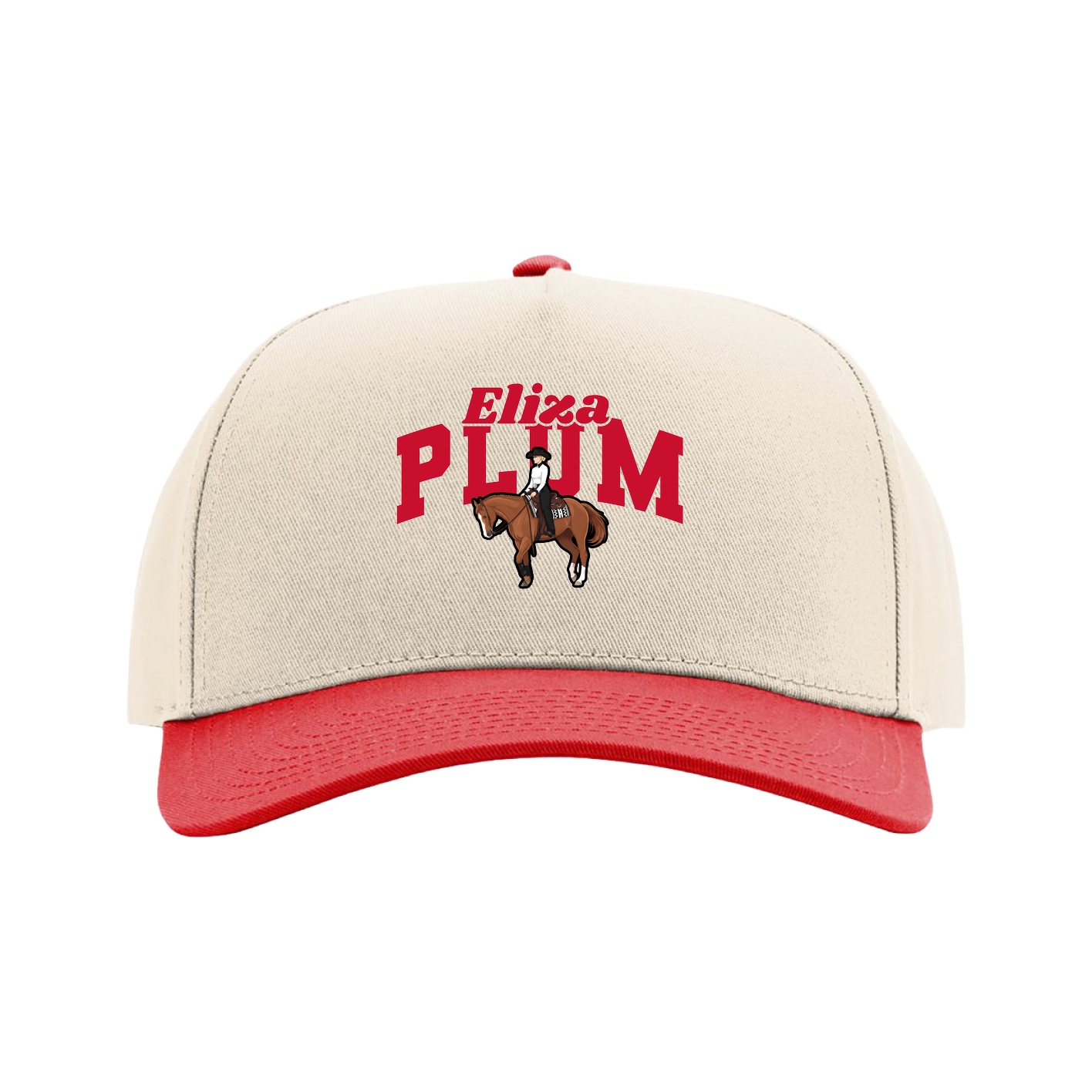 Full Fabric Five-Panel Champ Cap — Signature Arch in Cream/Red