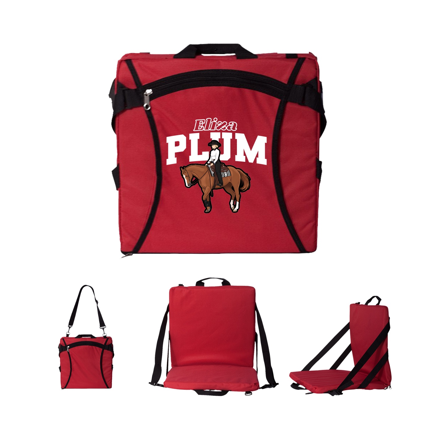 Folding Stadium Seat — Name Arch in Red