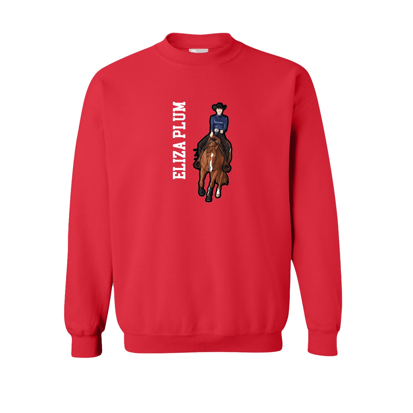 Fleece Crew — Name Vertical in Red