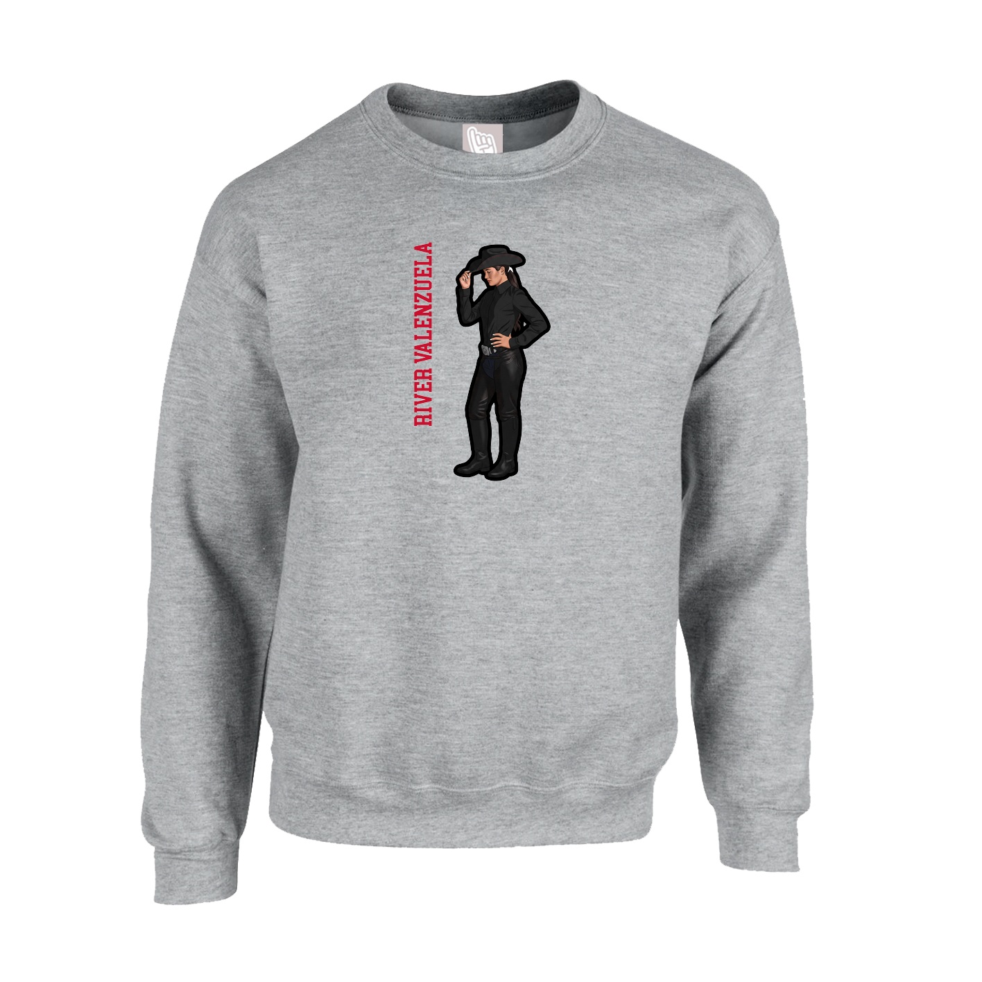 Fleece Crew — Name Vertical in Grey