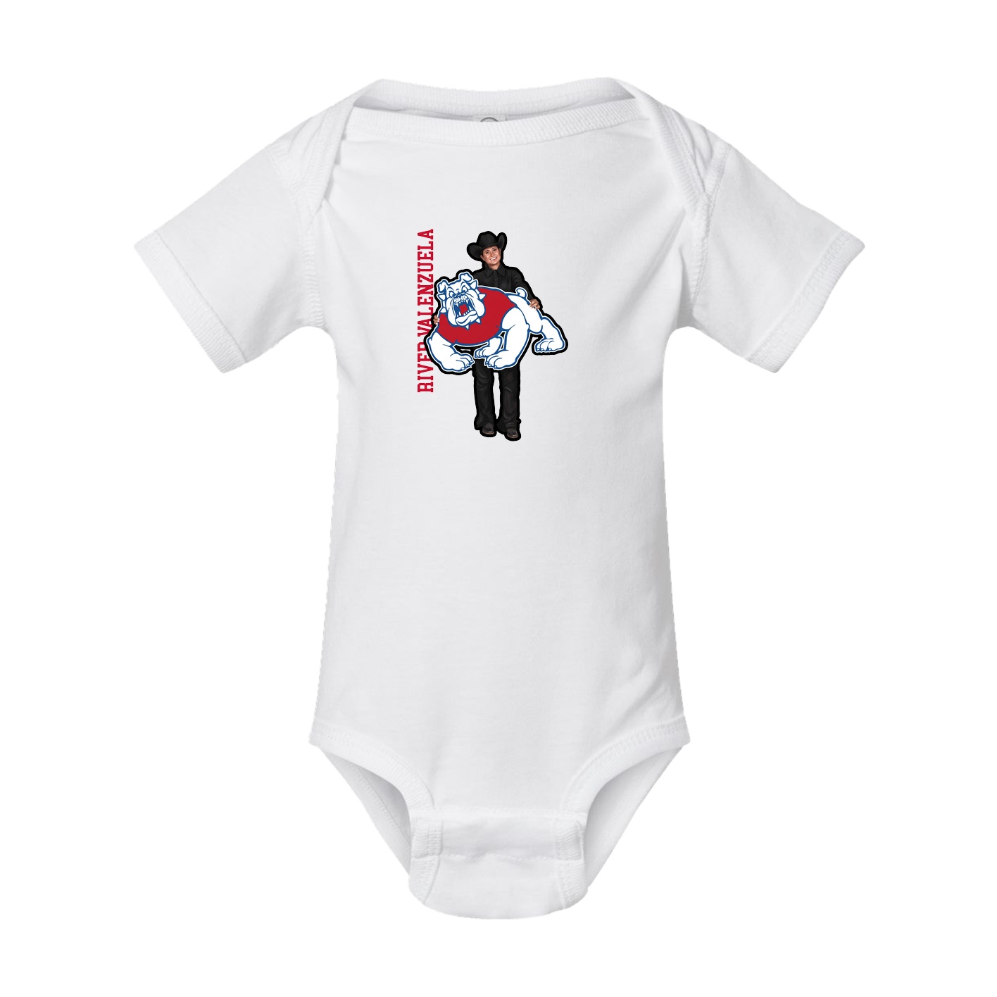 Baby Onesie — Name Vertical in White