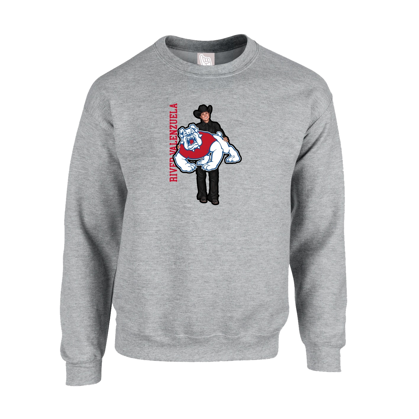 Fleece Crew — Name Vertical in Grey