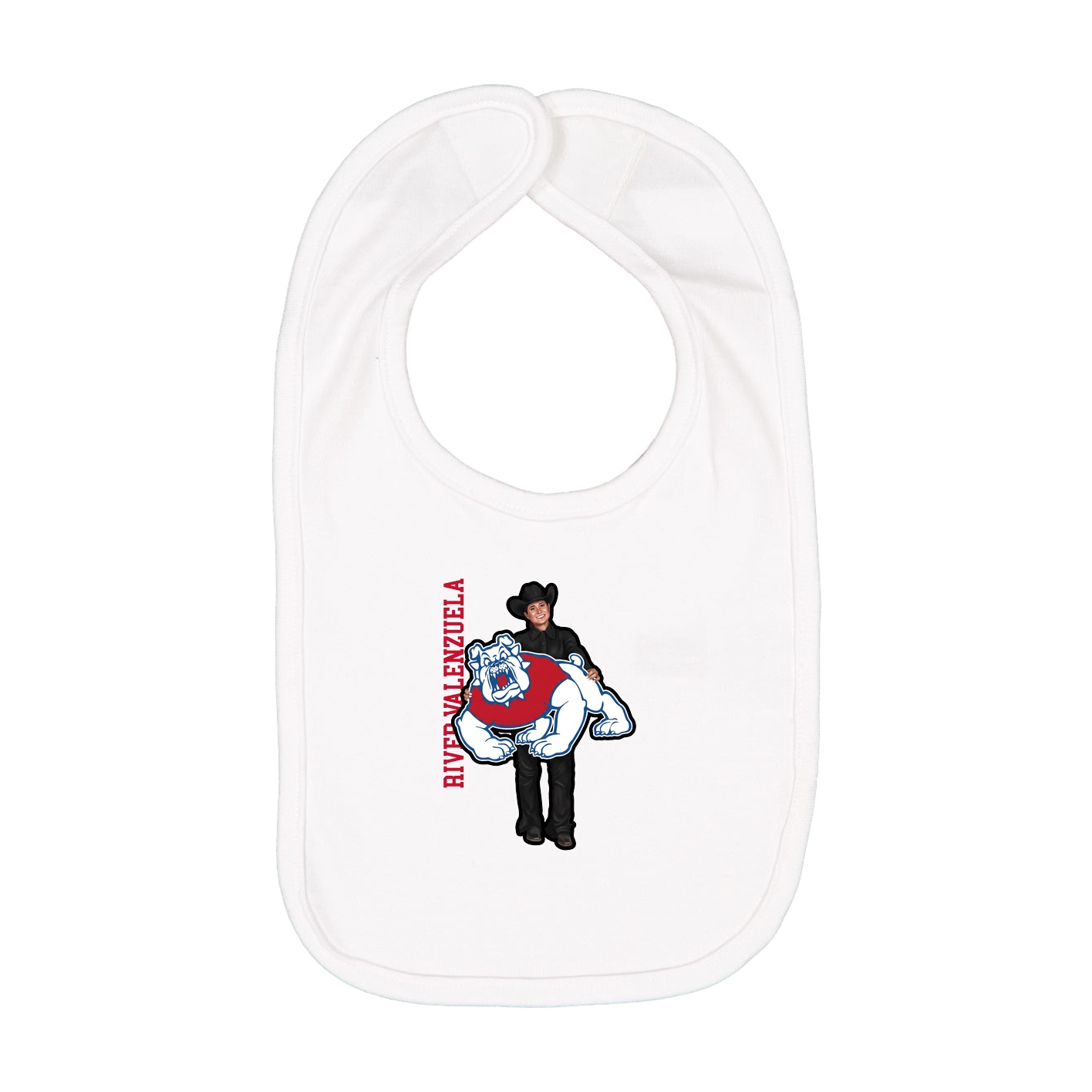 Infant Bib — Name Vertical in White