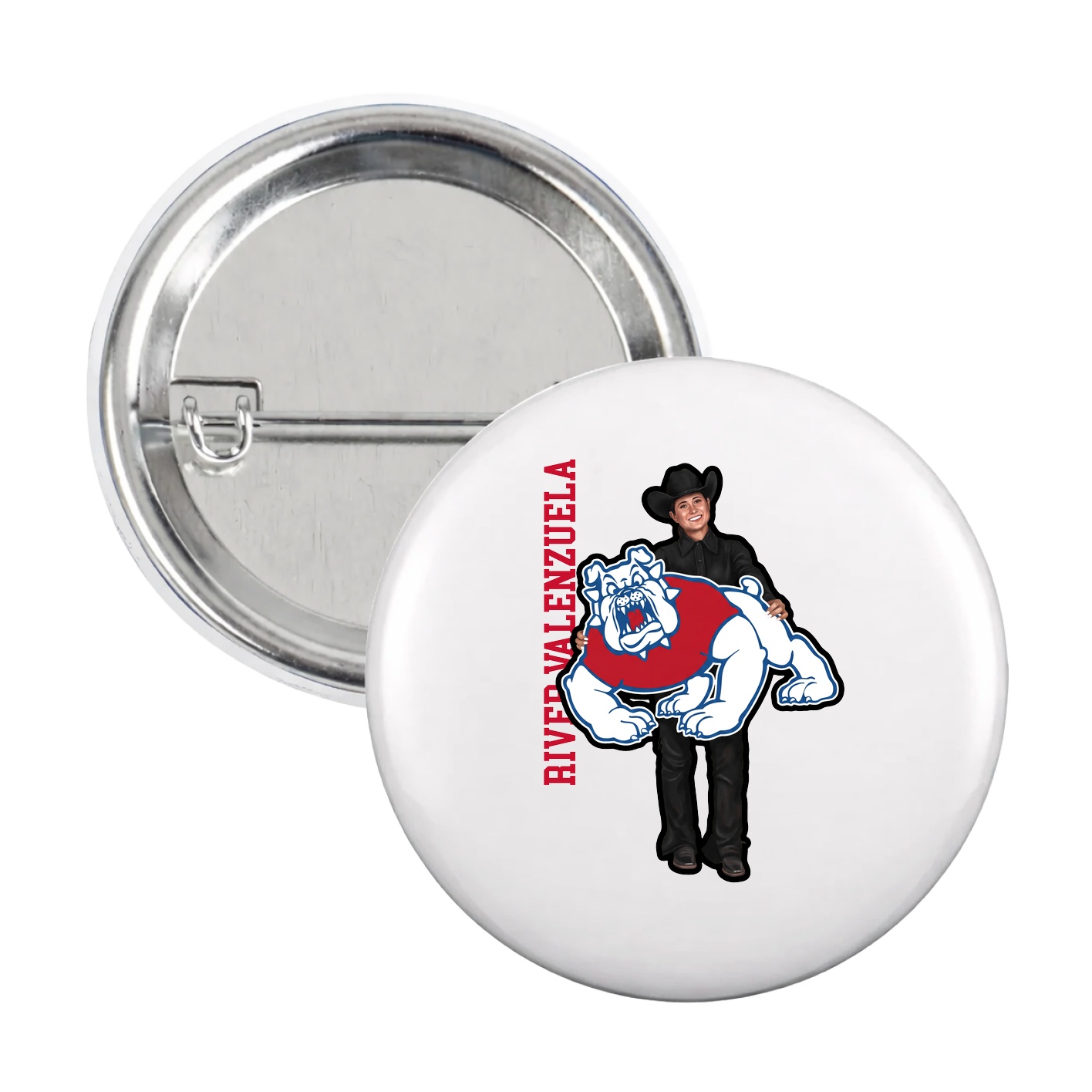 Game Day Button — Name Vertical in White