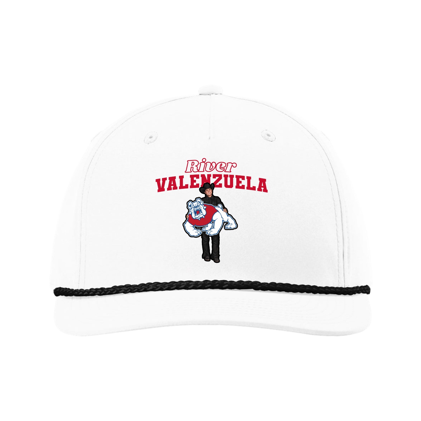 Five-Panel Classic Rope Cap — Name Arch in White
