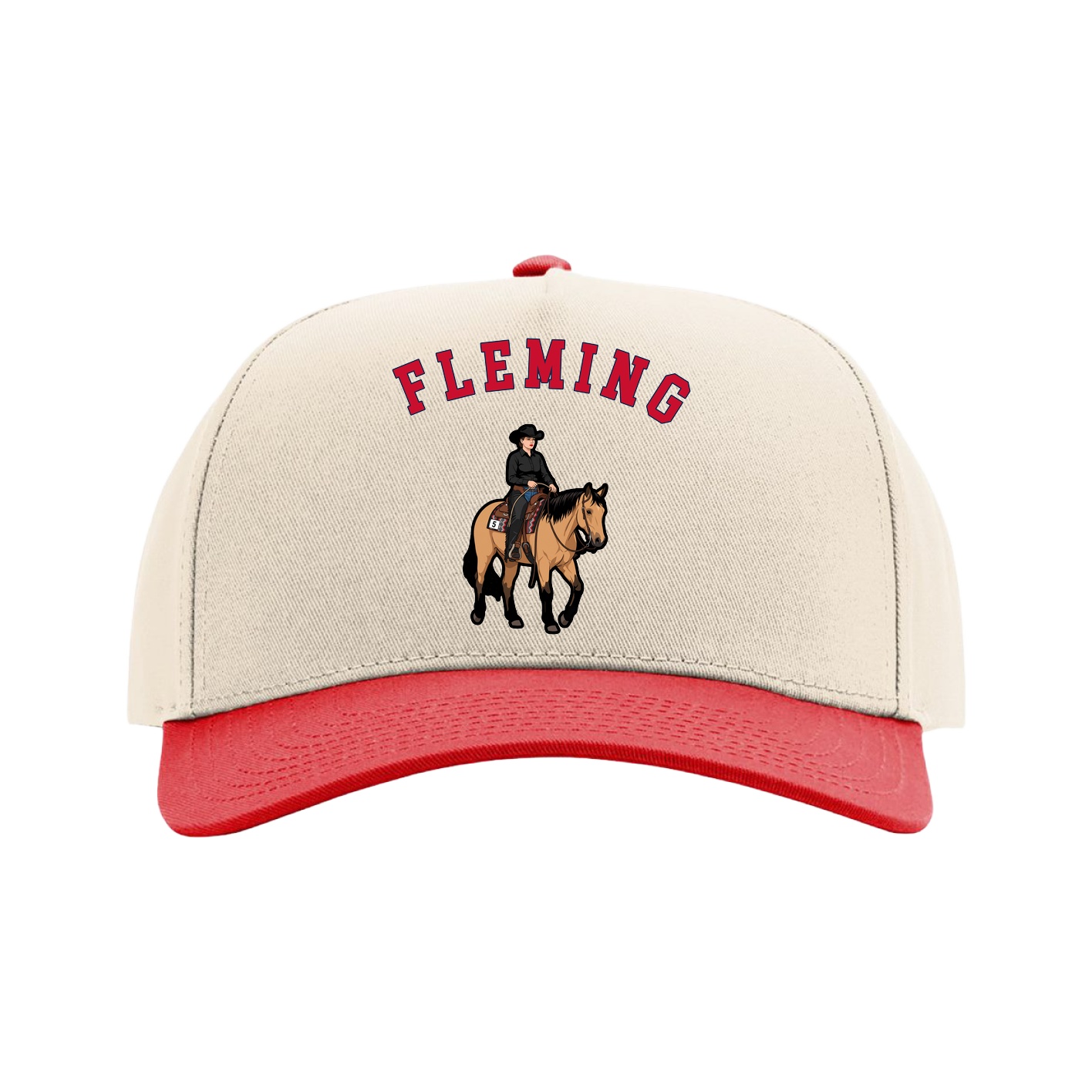 Full Fabric Five-Panel Champ Cap — Shirsey Arch in Cream/Red