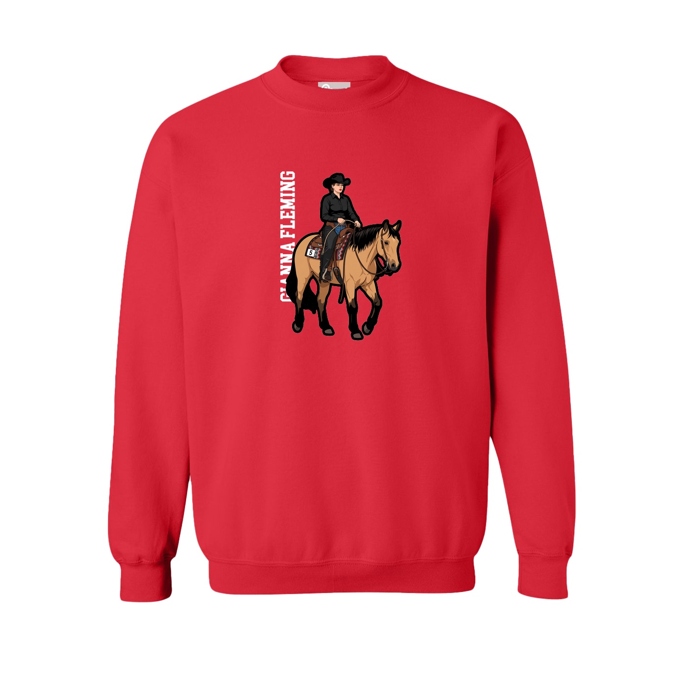 Fleece Crew — Name Vertical in Red