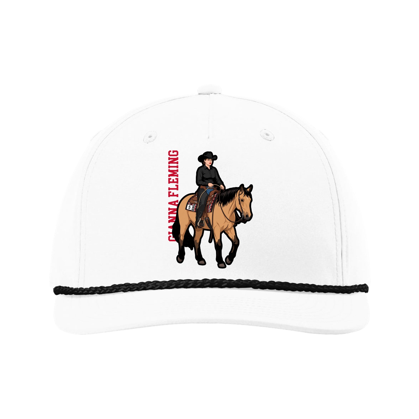 Five-Panel Classic Rope Cap — Name Vertical in White