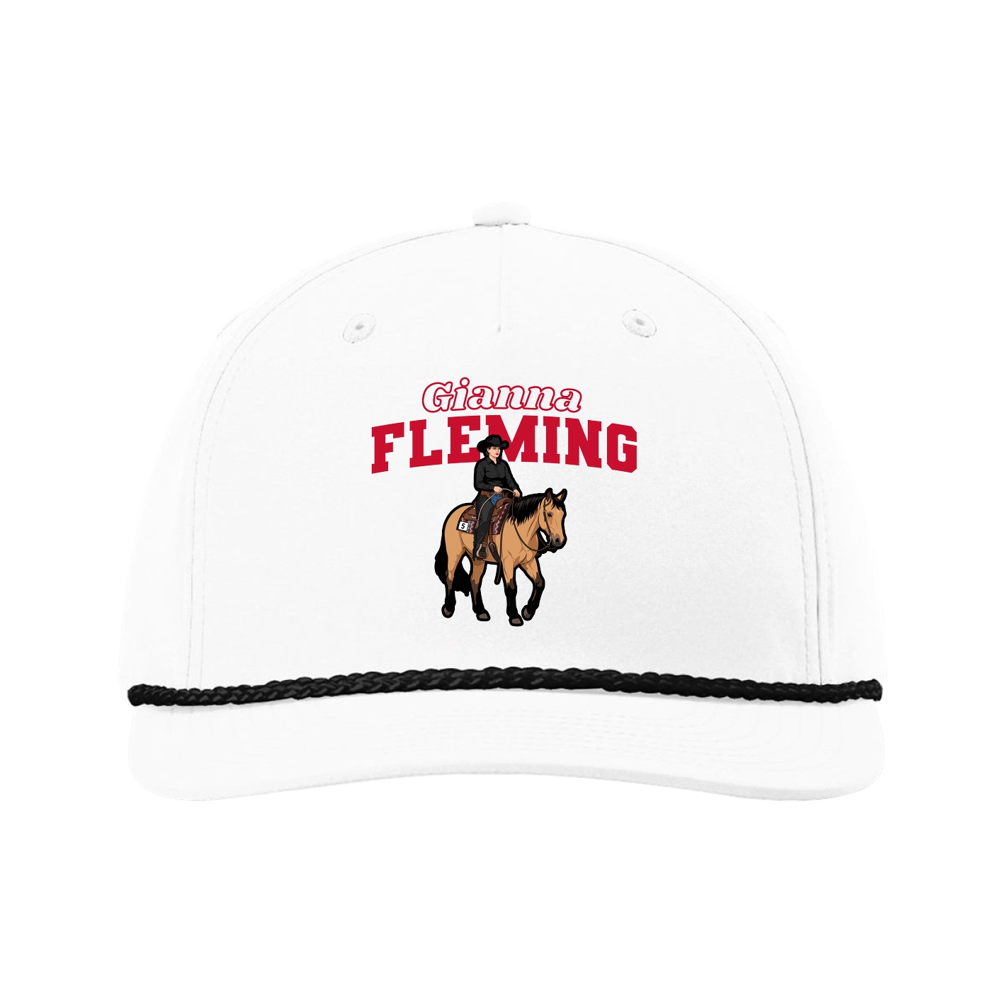 Five-Panel Classic Rope Cap — Name Arch in White