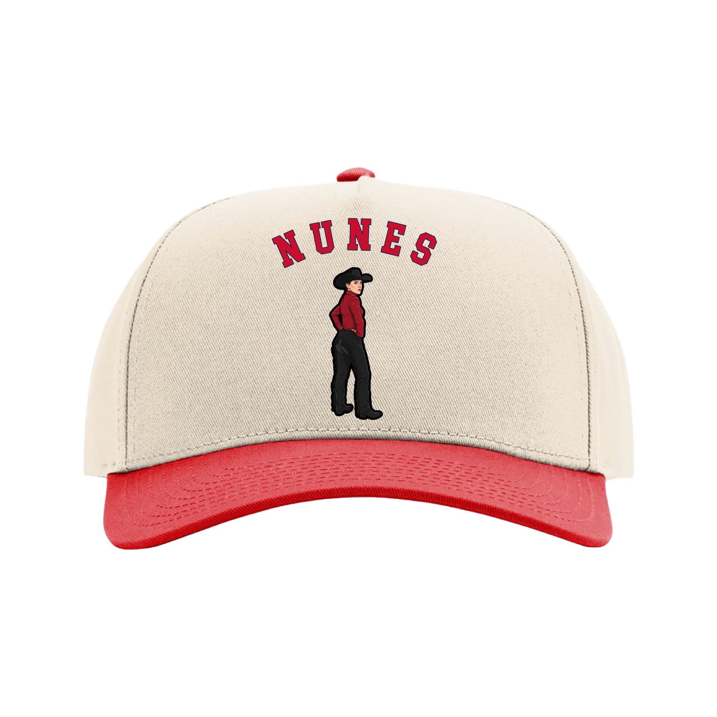 Full Fabric Five-Panel Champ Cap — Shirsey Arch in Cream/Red