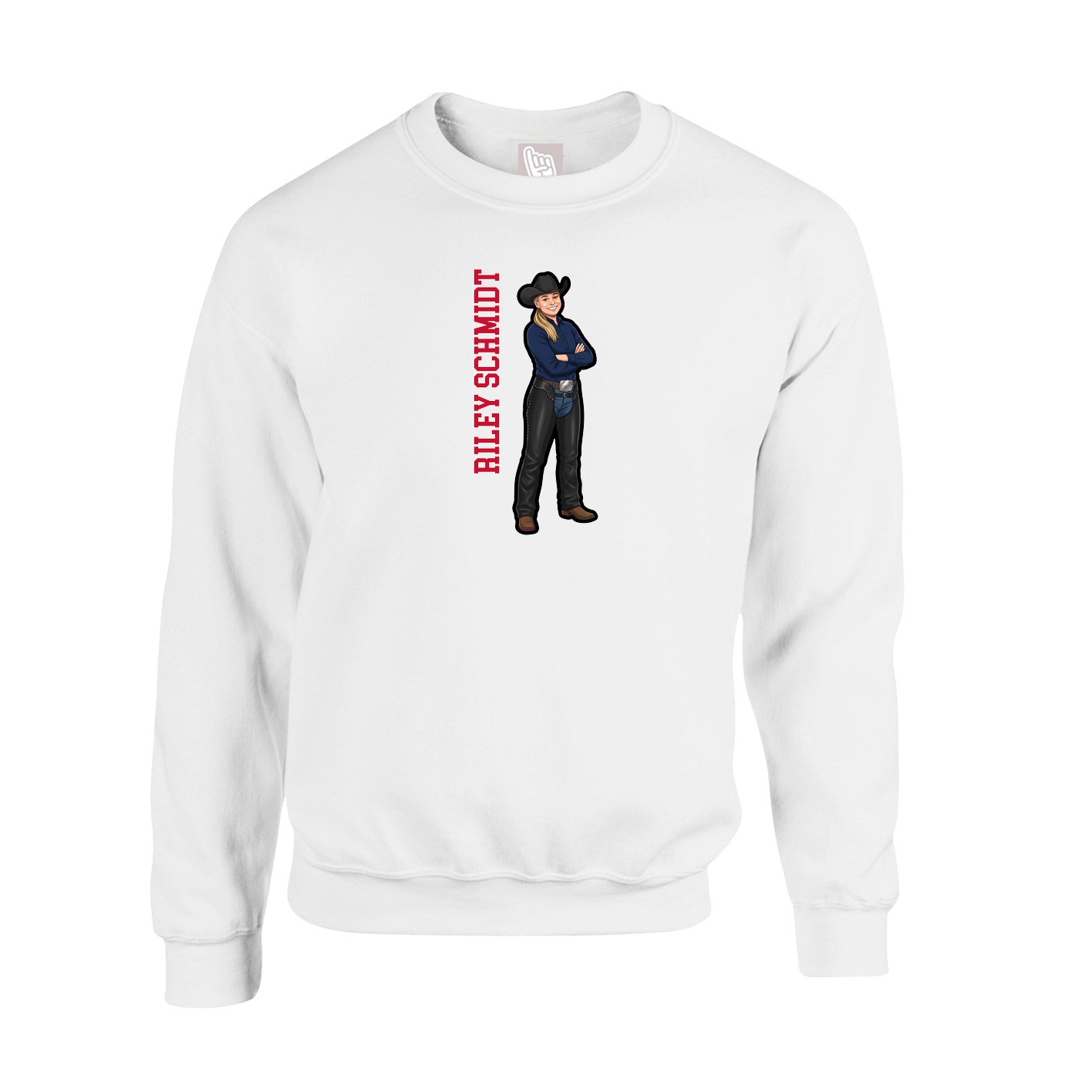 Fleece Crew — Name Vertical in White