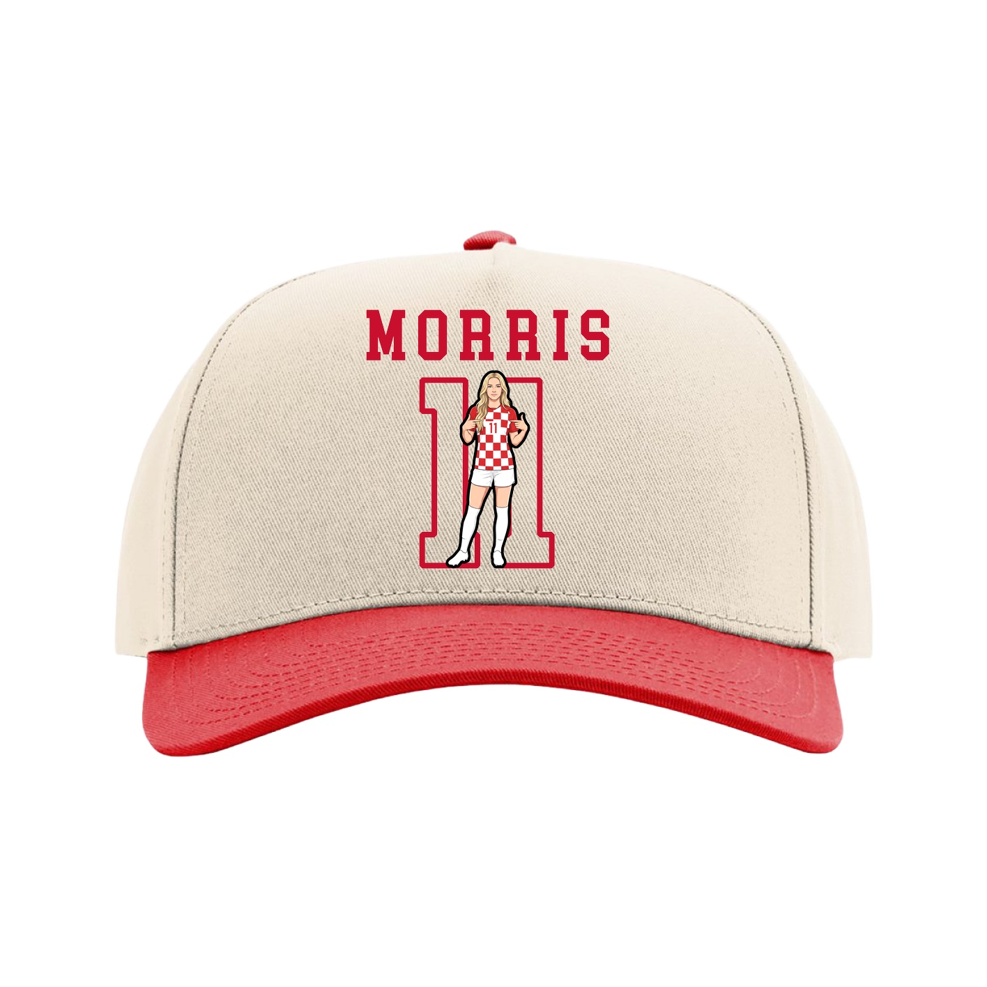 Full Fabric Five-Panel Champ Cap — Shirsey in Cream/Red