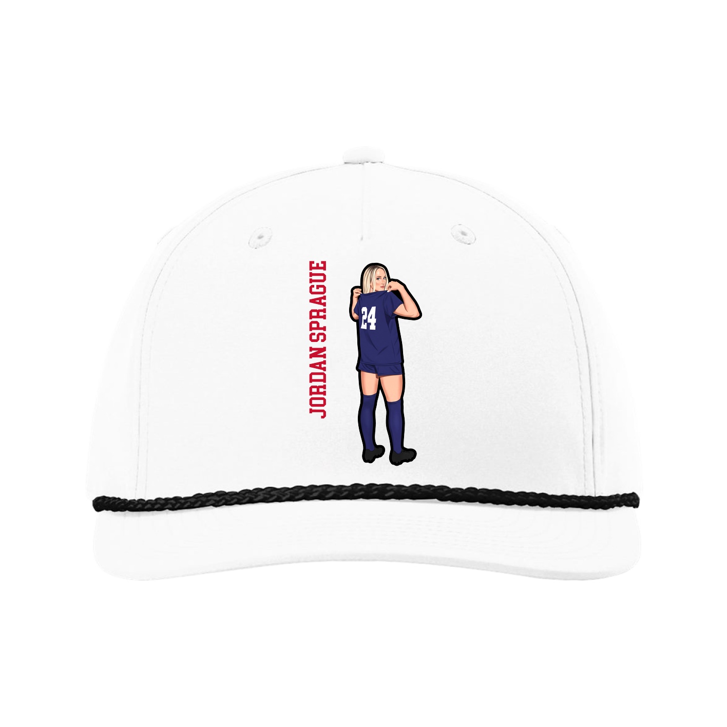Five-Panel Classic Rope Cap — Name Vertical in White