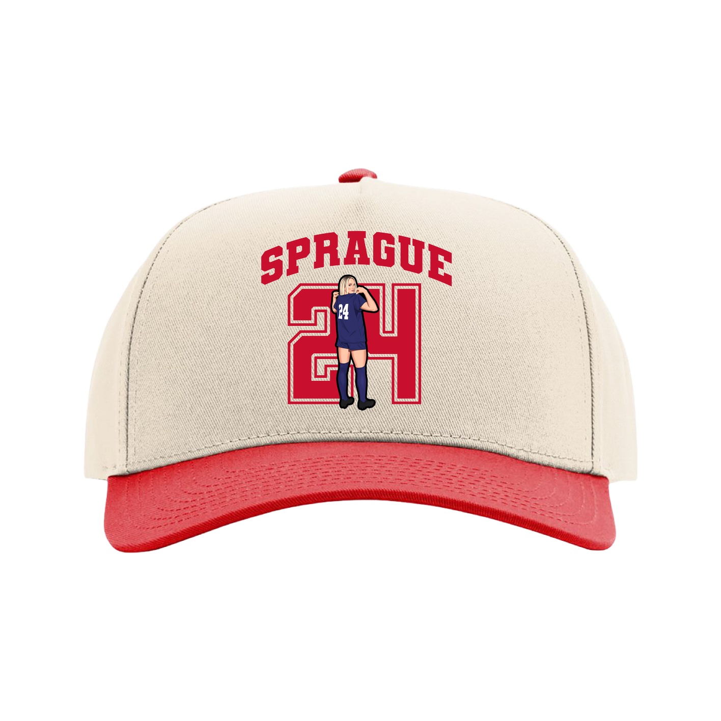 Full Fabric Five-Panel Champ Cap — Number in Cream/Red