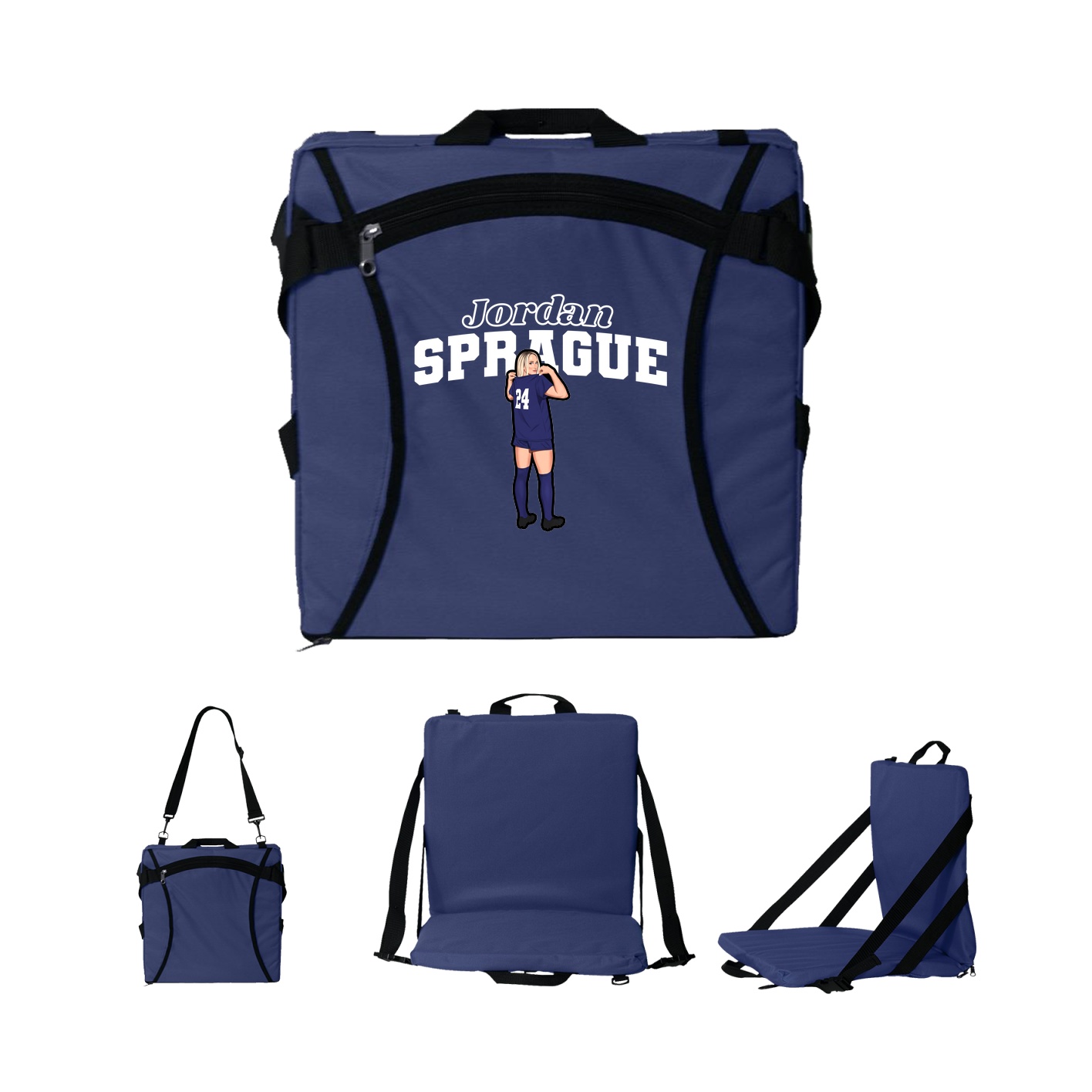 Folding Stadium Seat — Name Arch in Navy