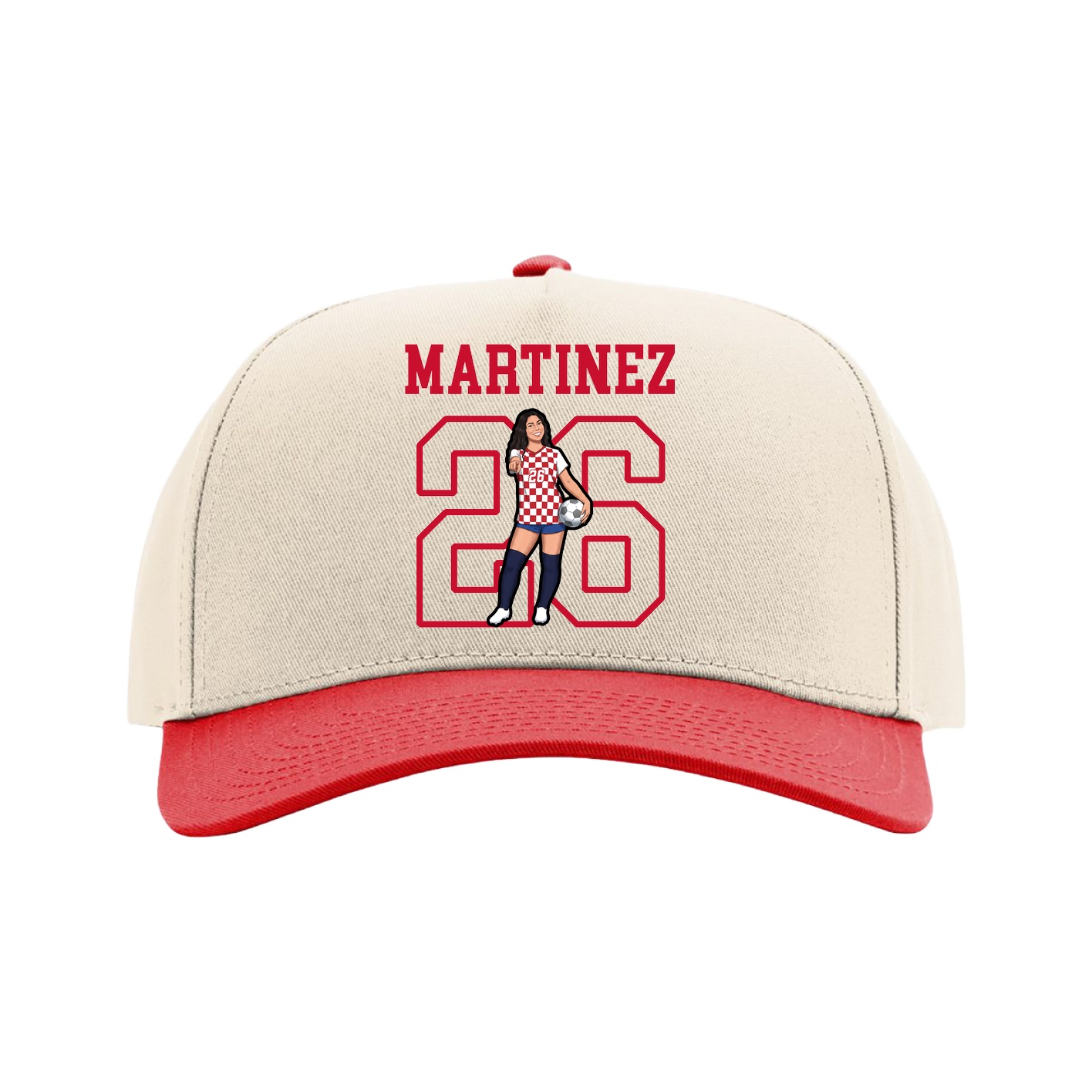 Full Fabric Five-Panel Champ Cap — Shirsey in Cream/Red