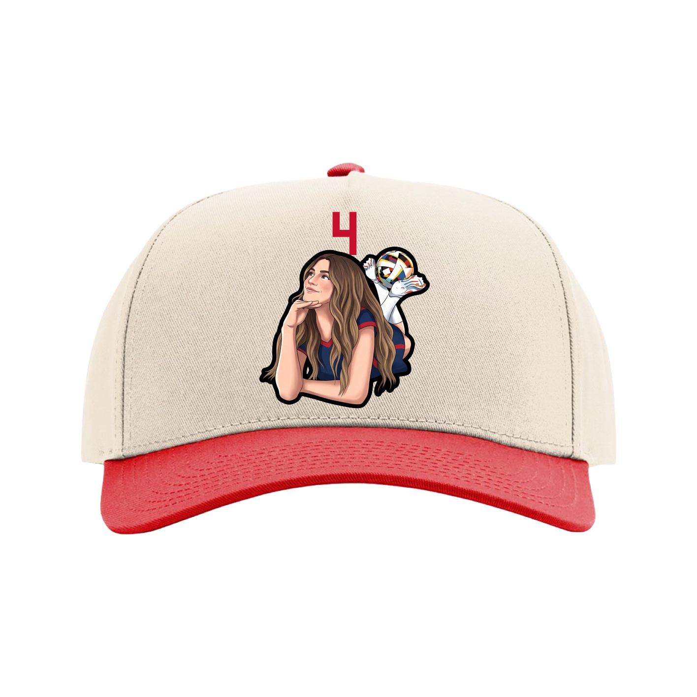 Full Fabric Five-Panel Champ Cap — Number Top in Cream/Red