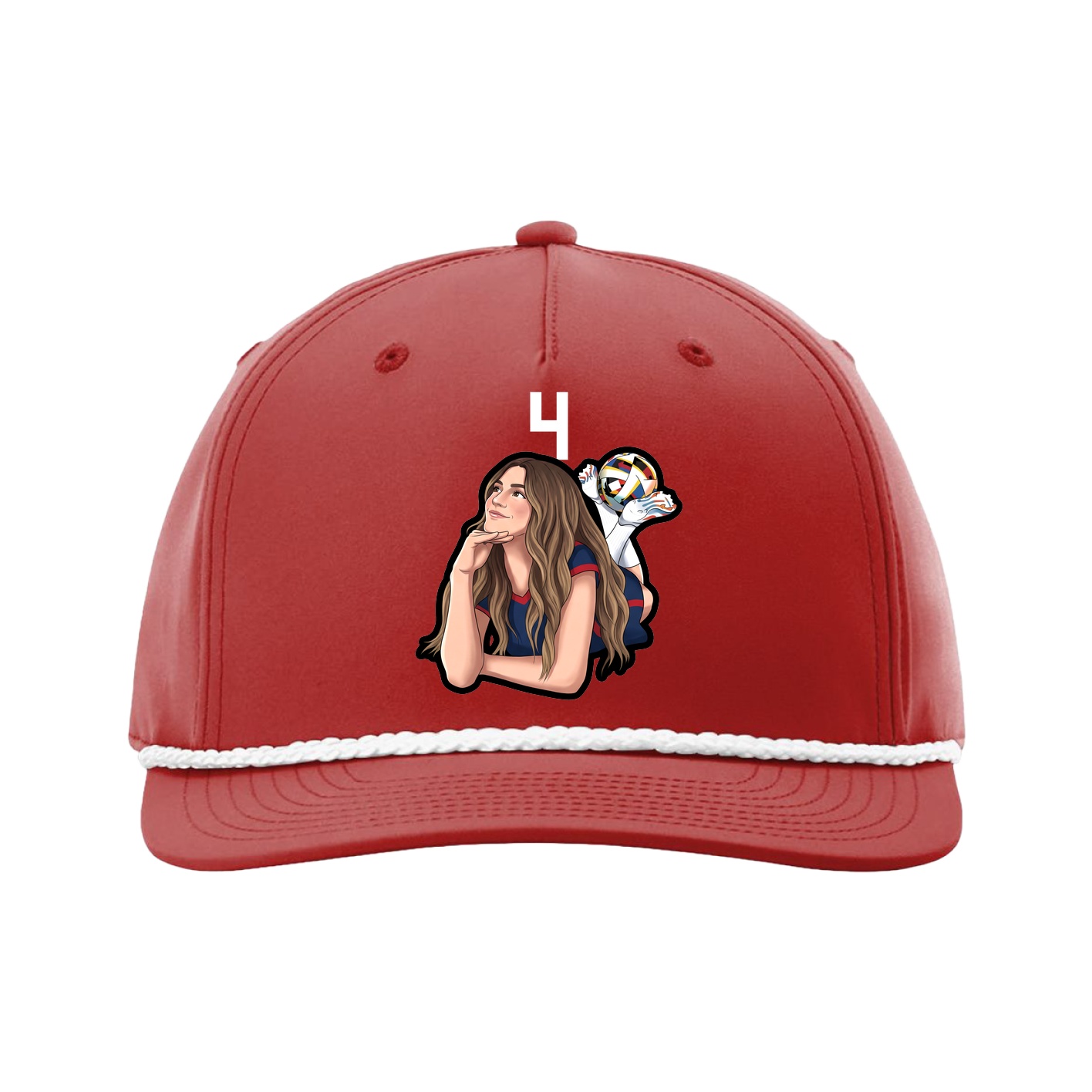 Five-Panel Classic Rope Cap — Number Top in Red
