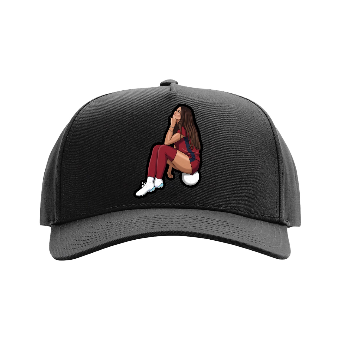 Full Fabric Five-Panel Champ Cap — Name Vertical in Black