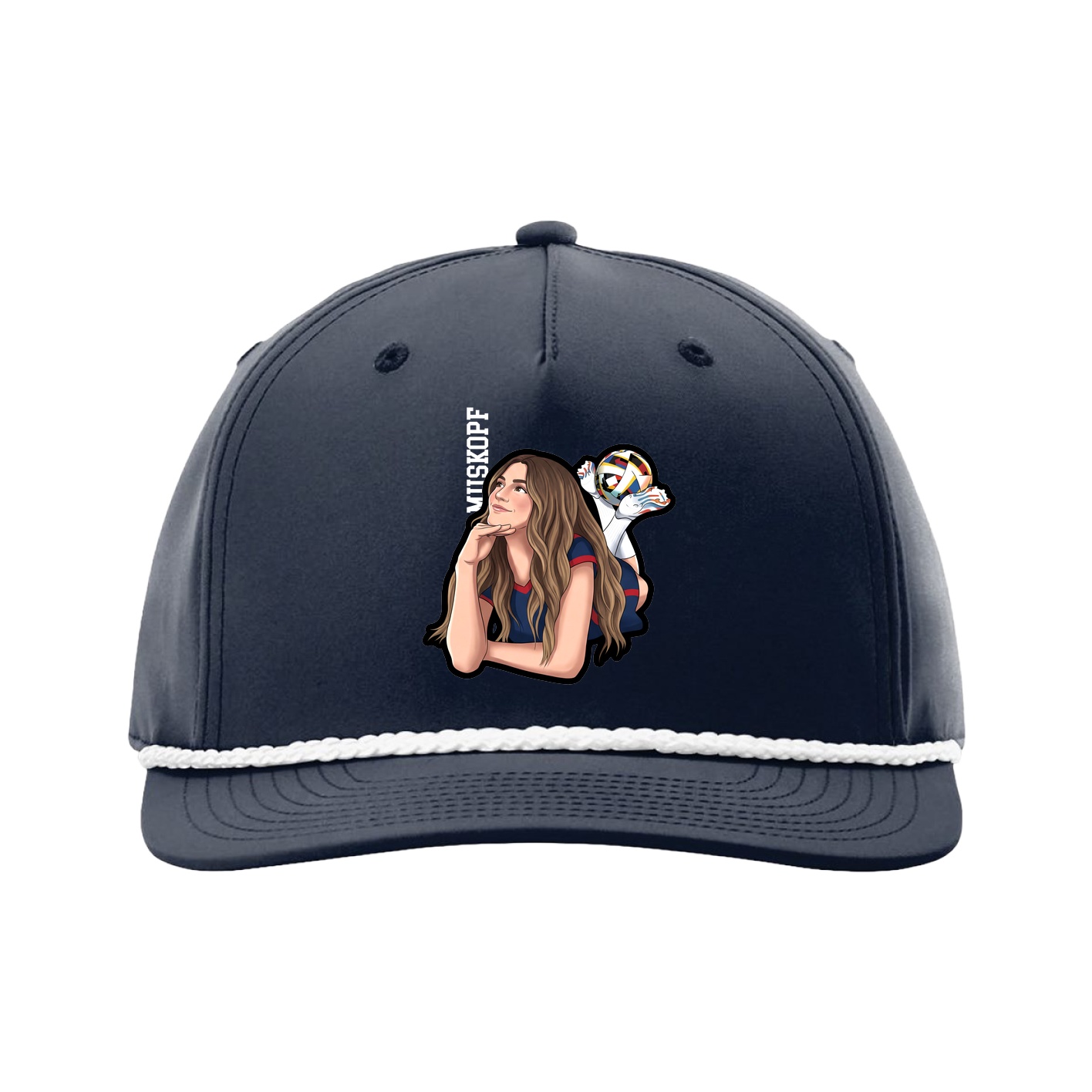 Five-Panel Classic Rope Cap — Name Vertical in Navy