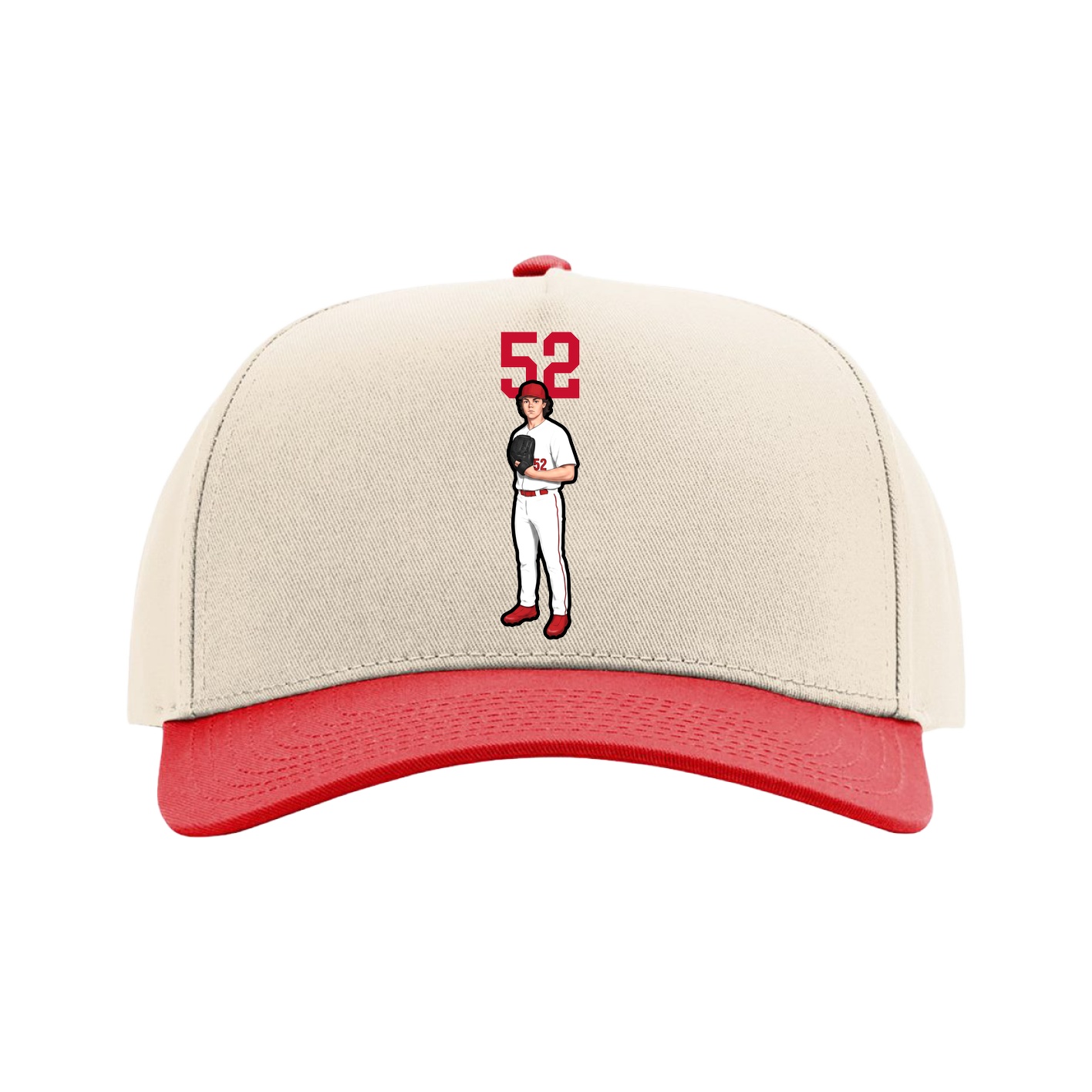 Full Fabric Five-Panel Champ Cap — Number Top in Cream/Red